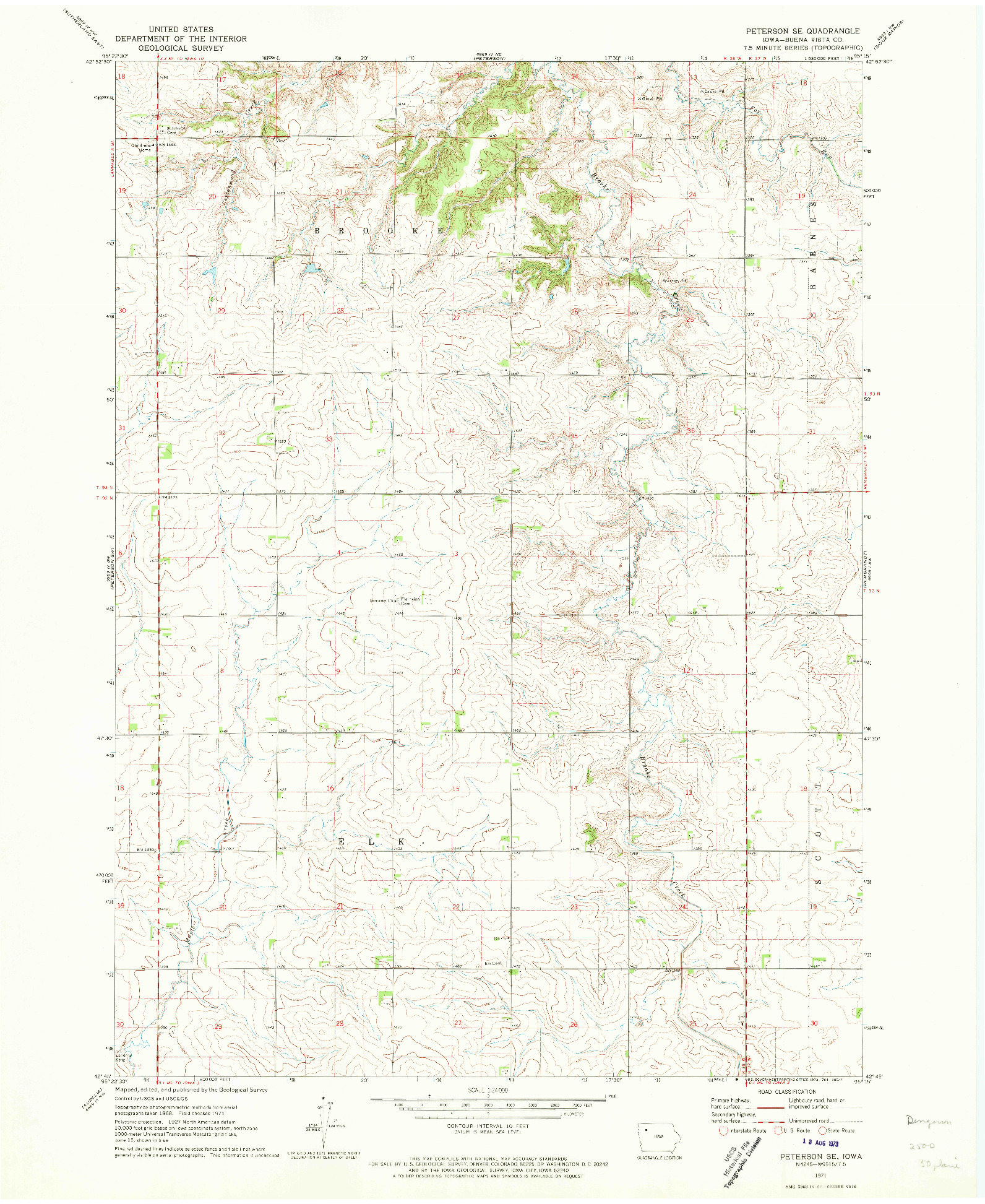 USGS 1:24000-SCALE QUADRANGLE FOR PETERSON SE, IA 1971