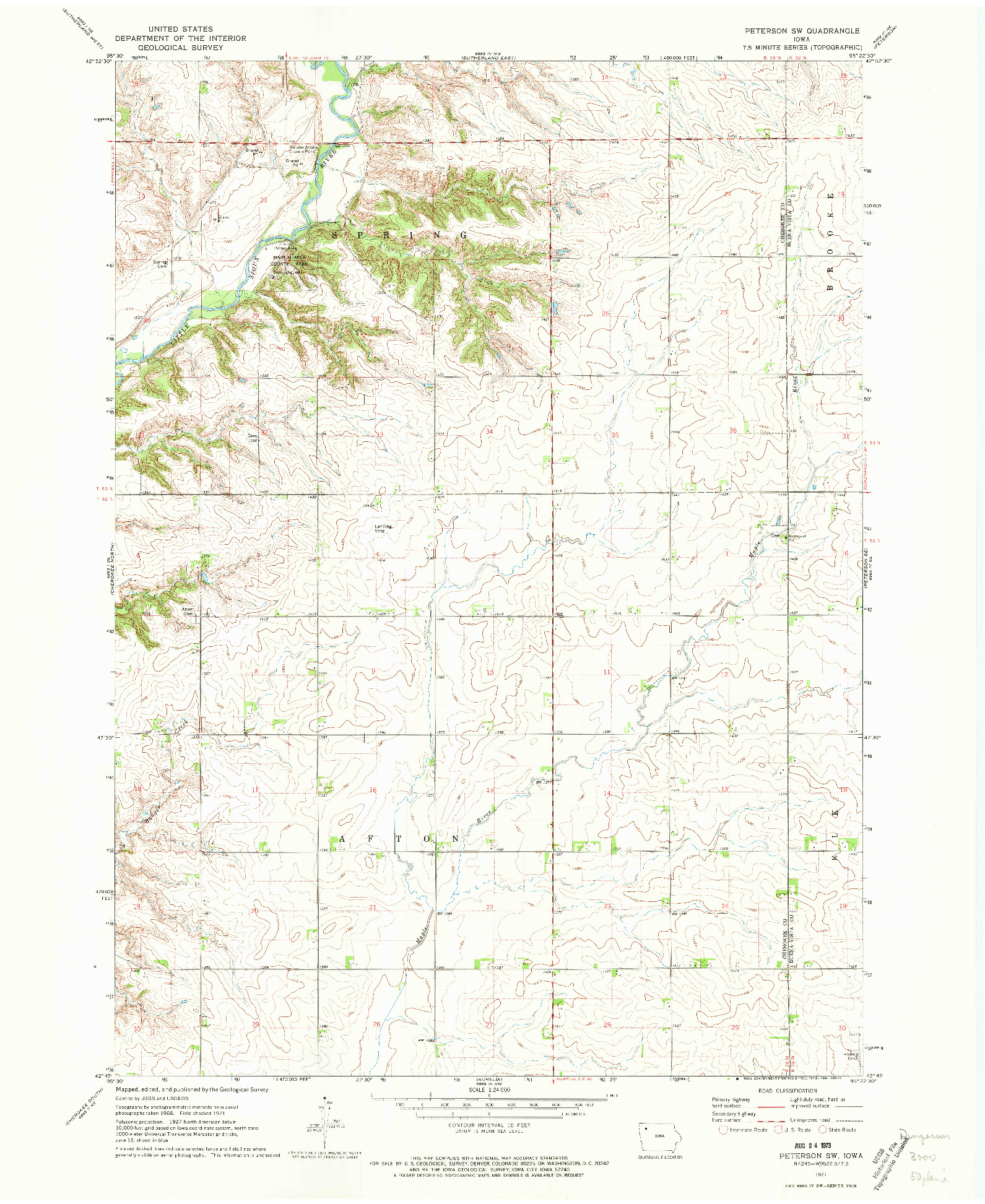 USGS 1:24000-SCALE QUADRANGLE FOR PETERSON SW, IA 1971