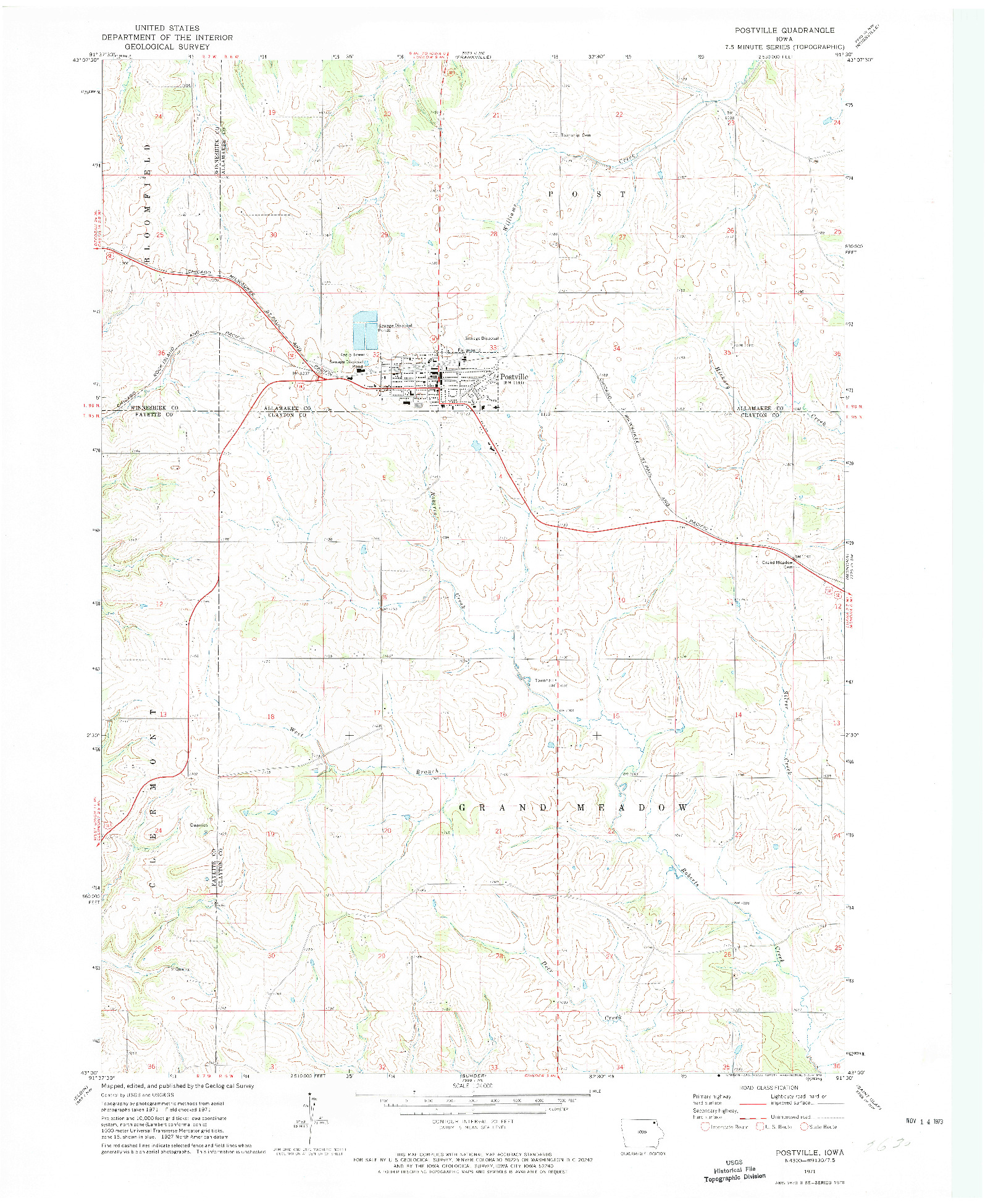 USGS 1:24000-SCALE QUADRANGLE FOR POSTVILLE, IA 1971