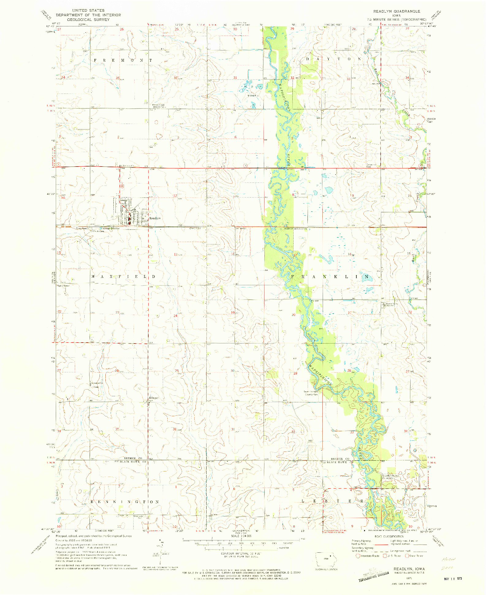 USGS 1:24000-SCALE QUADRANGLE FOR READLYN, IA 1971