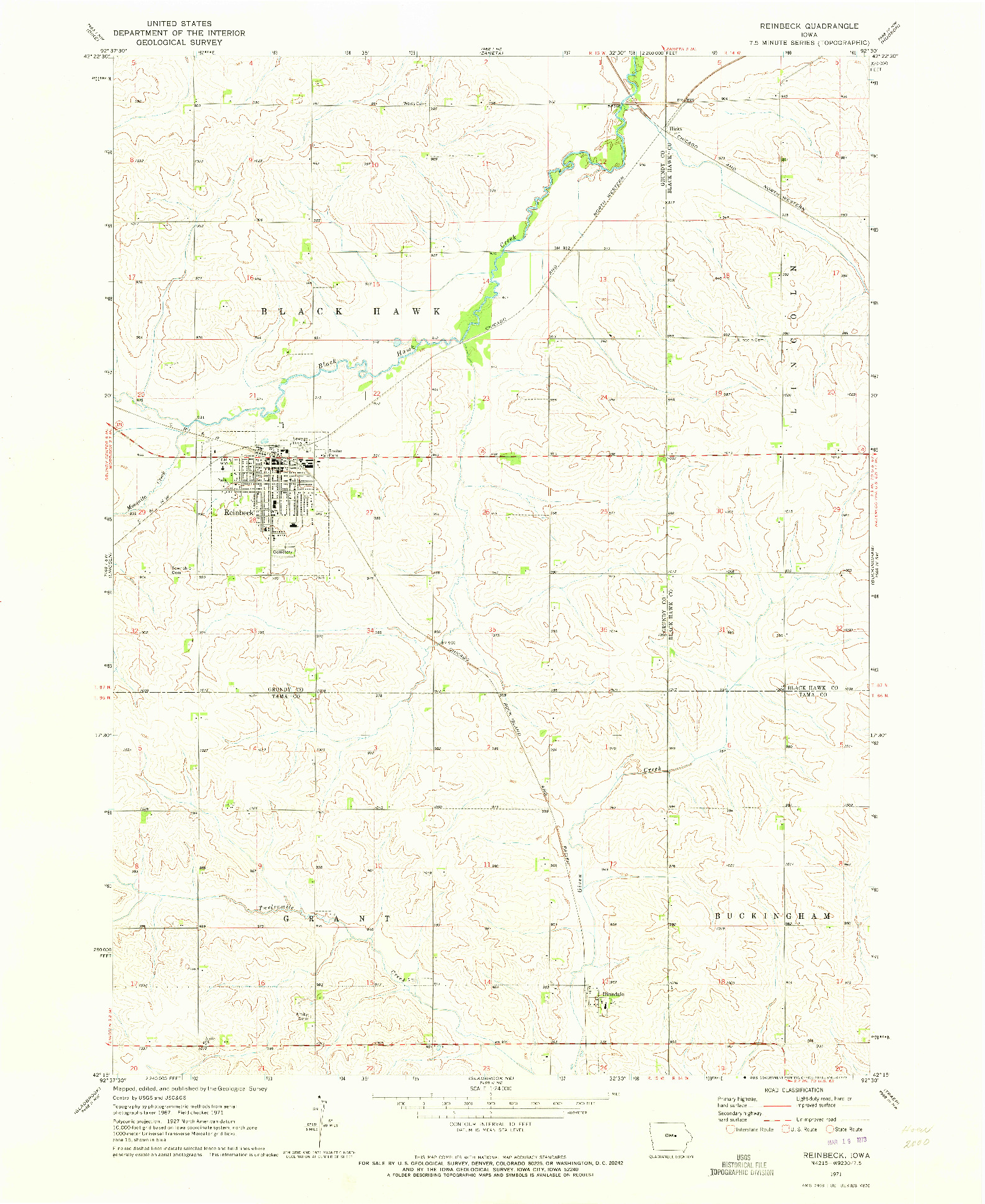 USGS 1:24000-SCALE QUADRANGLE FOR REINBECK, IA 1971