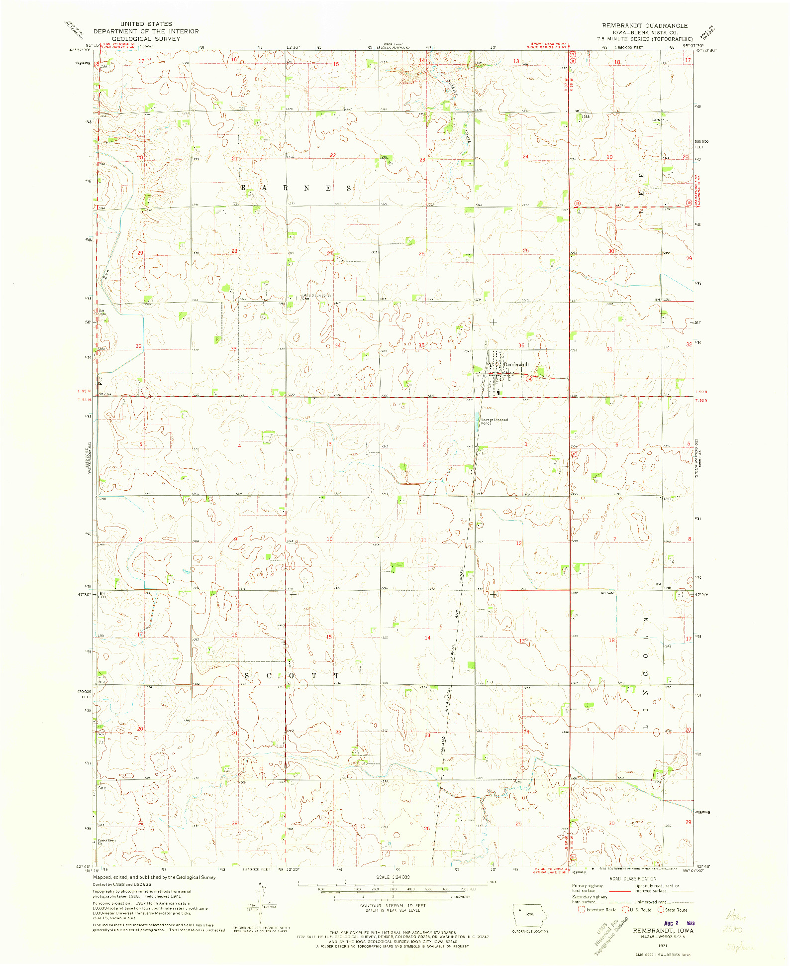 USGS 1:24000-SCALE QUADRANGLE FOR REMBRANDT, IA 1971