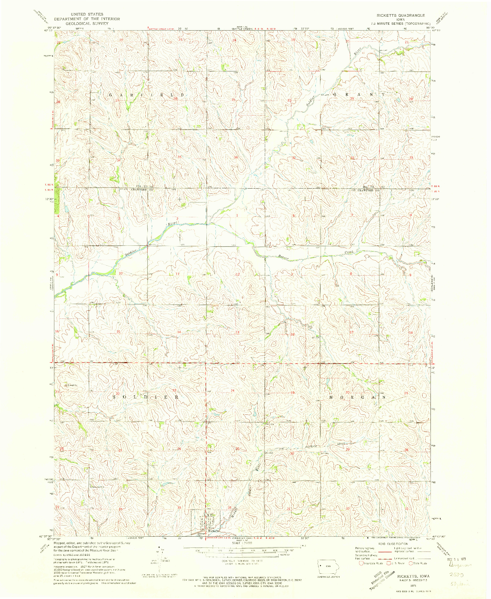 USGS 1:24000-SCALE QUADRANGLE FOR RICKETTS, IA 1971
