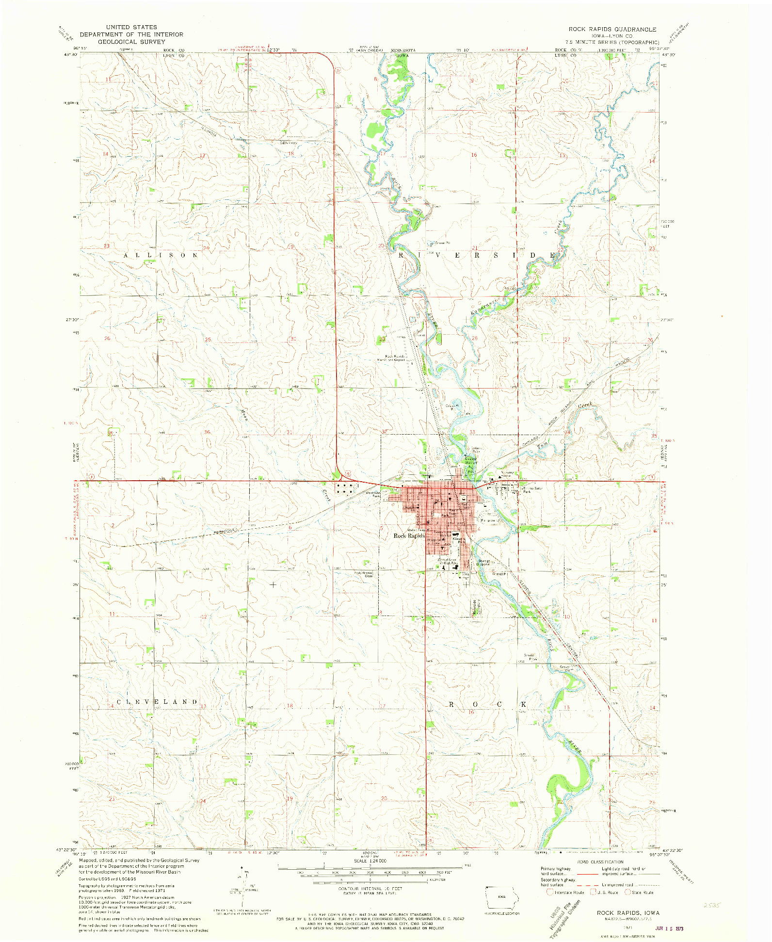 USGS 1:24000-SCALE QUADRANGLE FOR ROCK RAPIDS, IA 1971