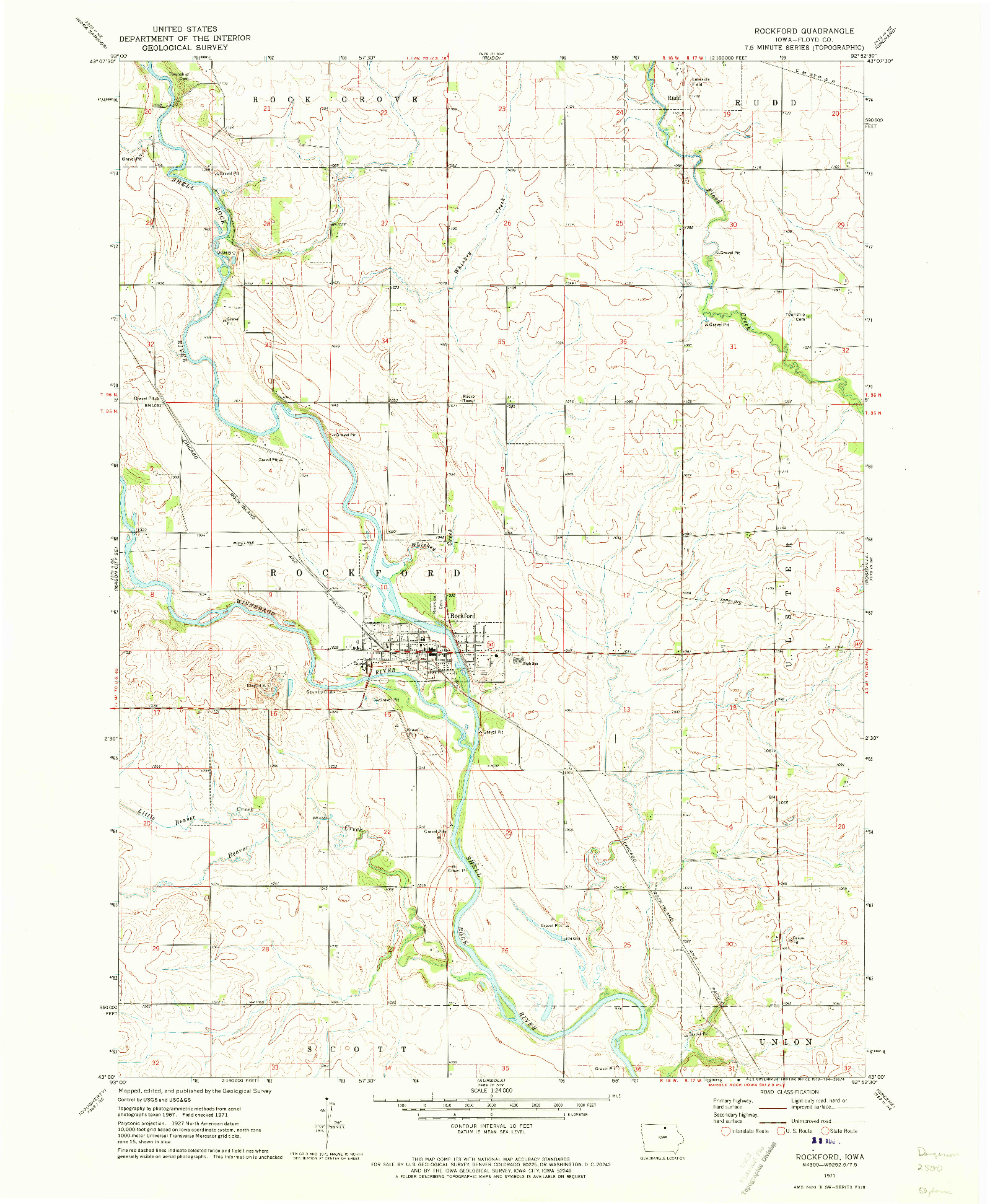 USGS 1:24000-SCALE QUADRANGLE FOR ROCKFORD, IA 1971