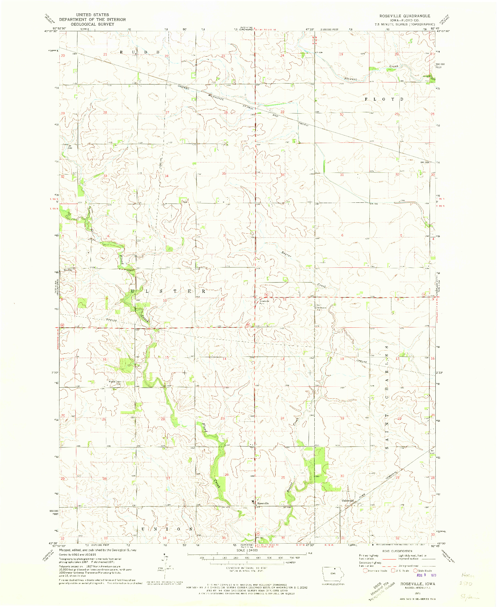 USGS 1:24000-SCALE QUADRANGLE FOR ROSEVILLE, IA 1971