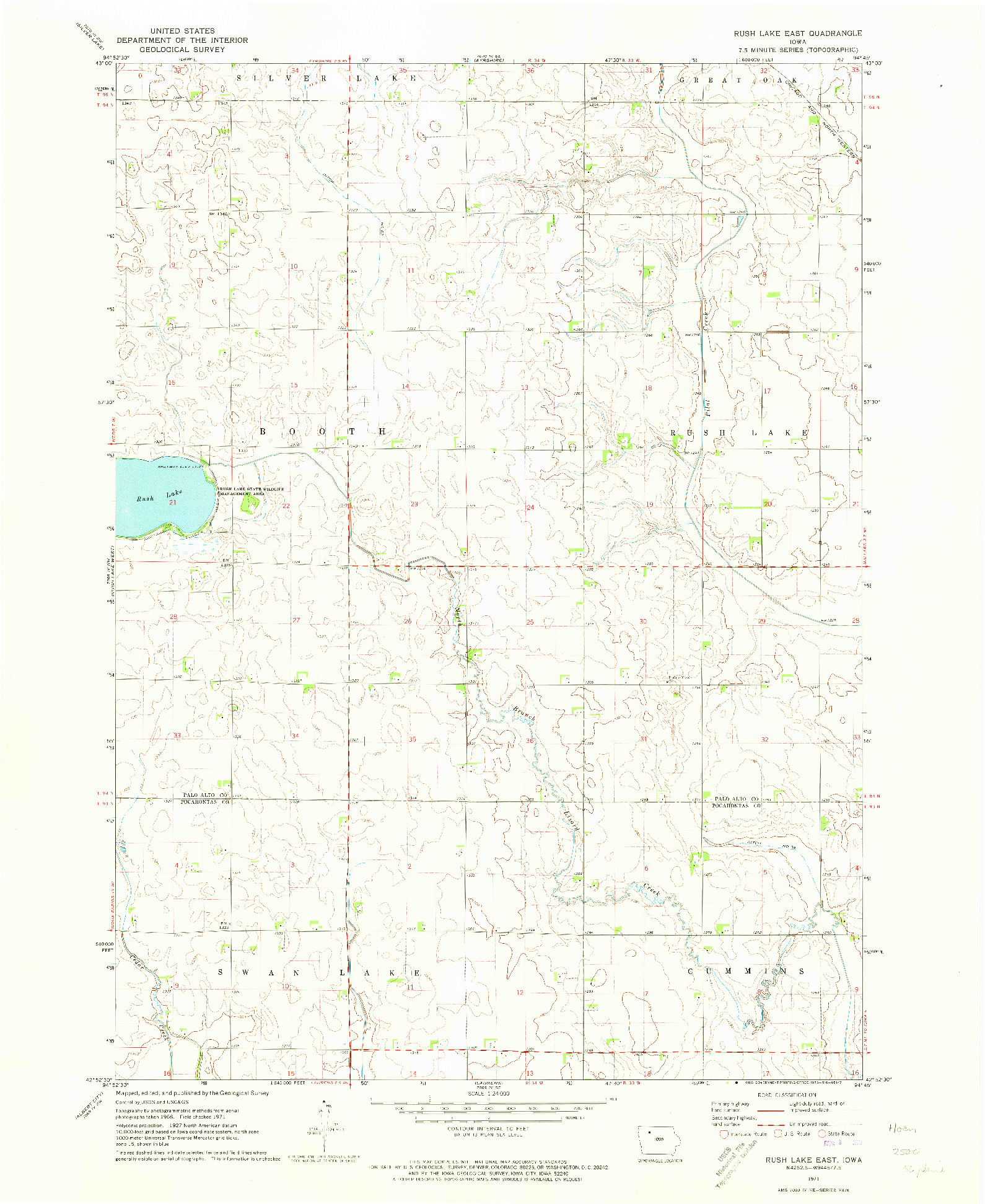USGS 1:24000-SCALE QUADRANGLE FOR RUSH LAKE EAST, IA 1971