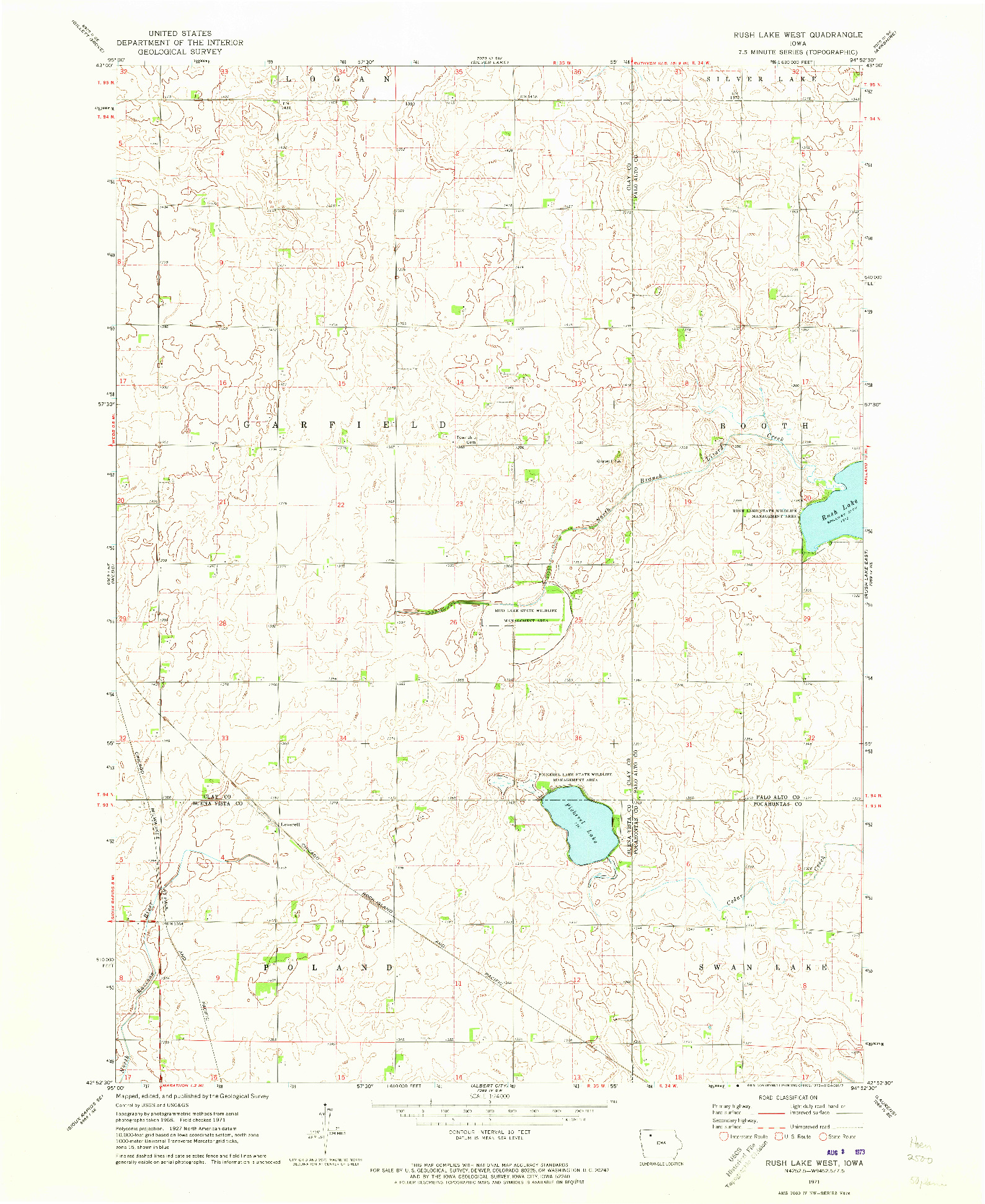 USGS 1:24000-SCALE QUADRANGLE FOR RUSH LAKE WEST, IA 1971