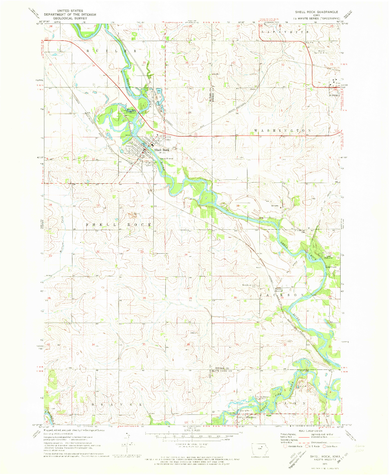 USGS 1:24000-SCALE QUADRANGLE FOR SHELL ROCK, IA 1971