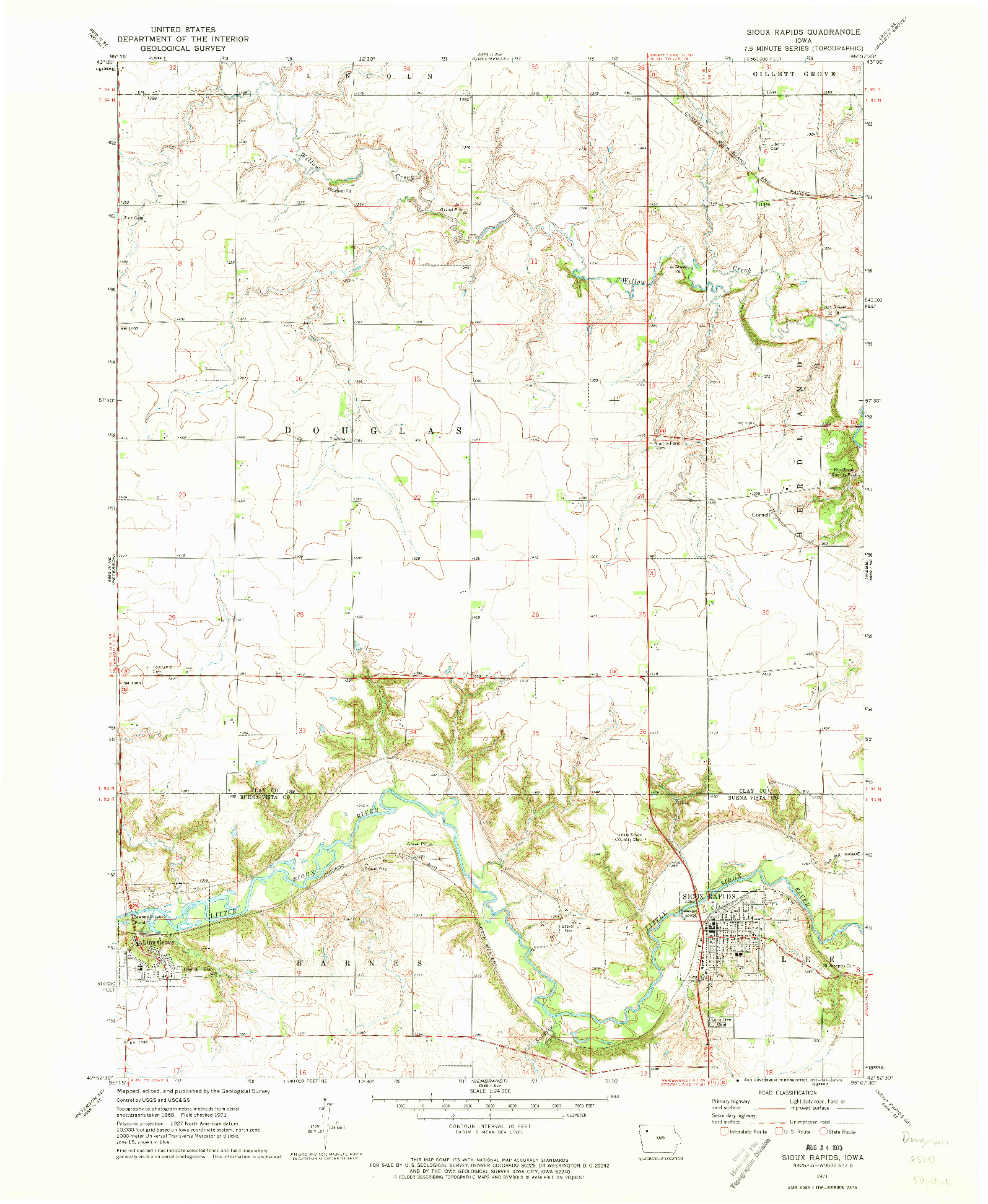 USGS 1:24000-SCALE QUADRANGLE FOR SIOUX RAPIDS, IA 1971