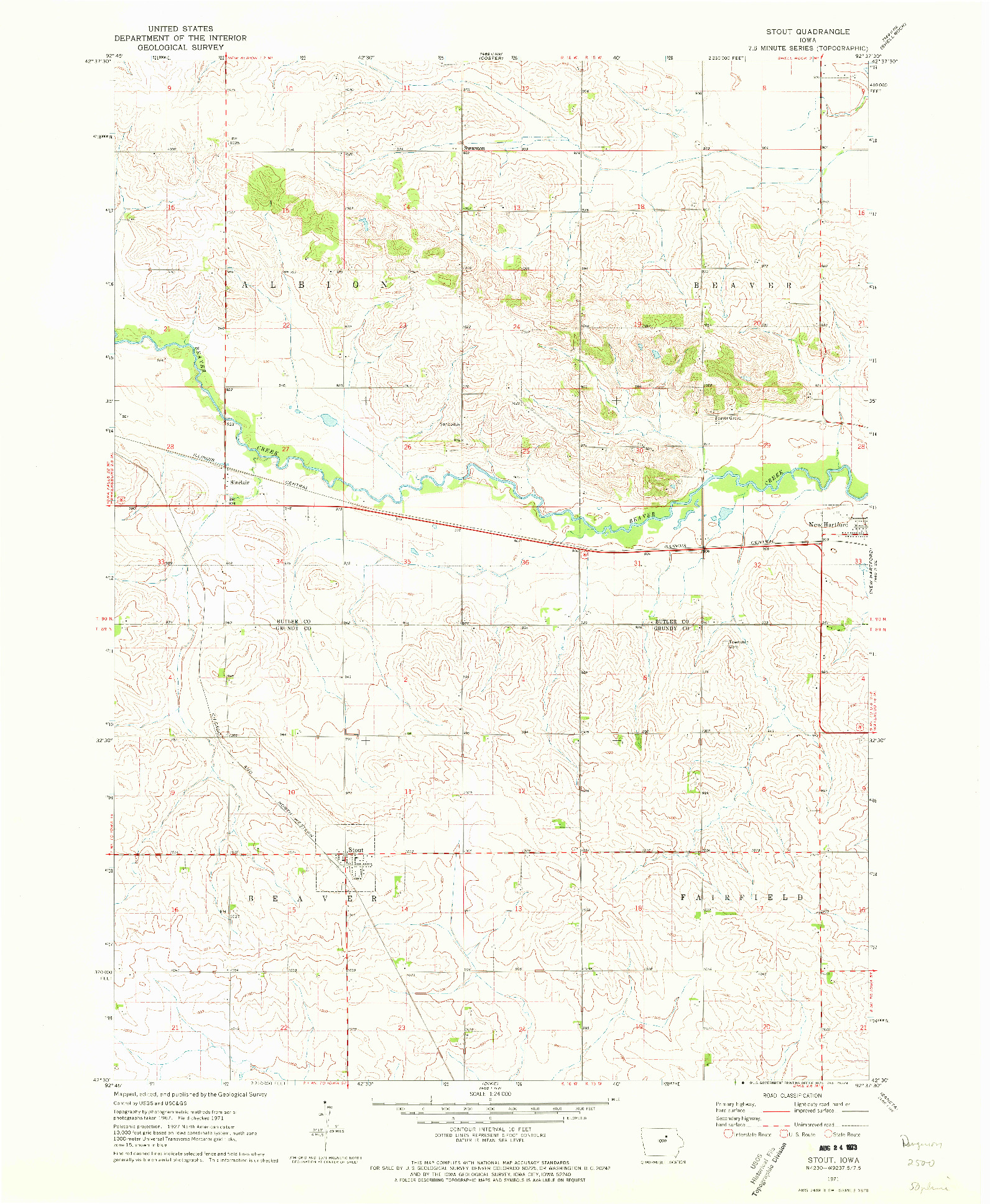 USGS 1:24000-SCALE QUADRANGLE FOR STOUT, IA 1971