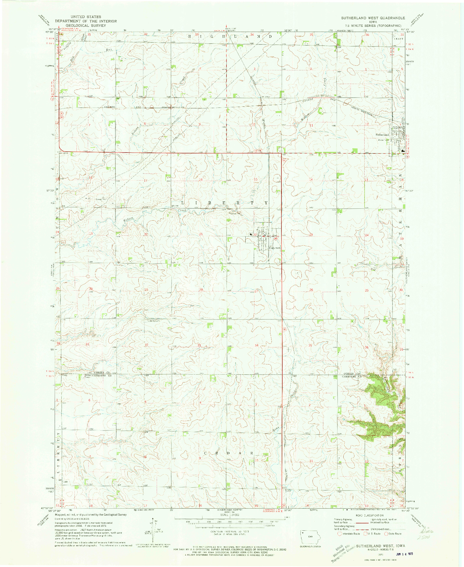USGS 1:24000-SCALE QUADRANGLE FOR SUTHERLAND WEST, IA 1971