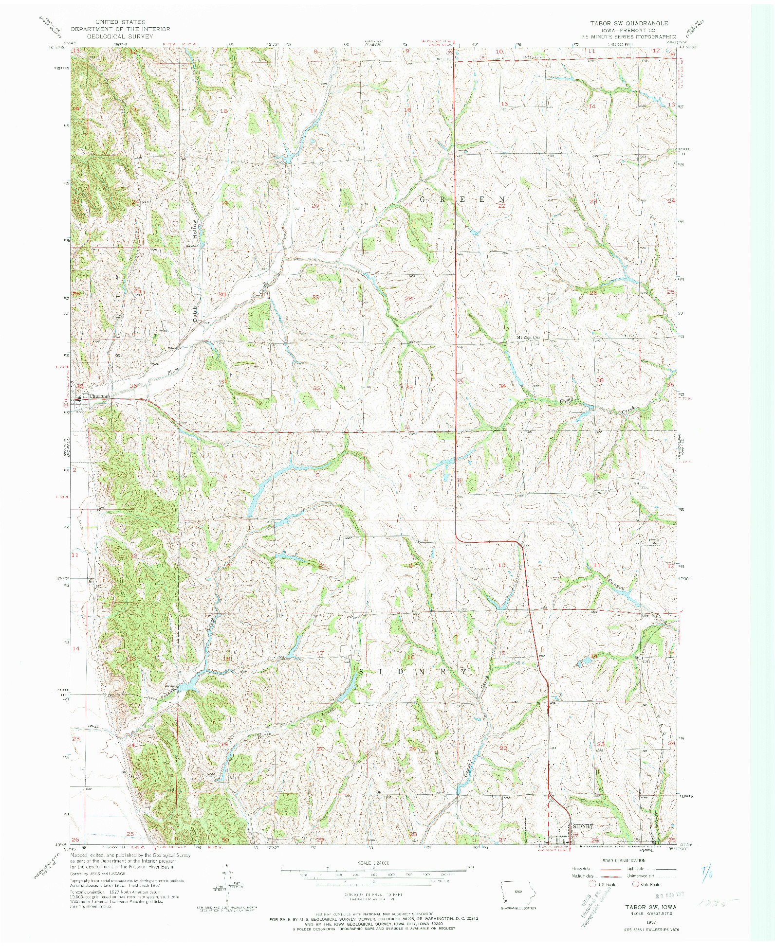 USGS 1:24000-SCALE QUADRANGLE FOR TABOR SW, IA 1957