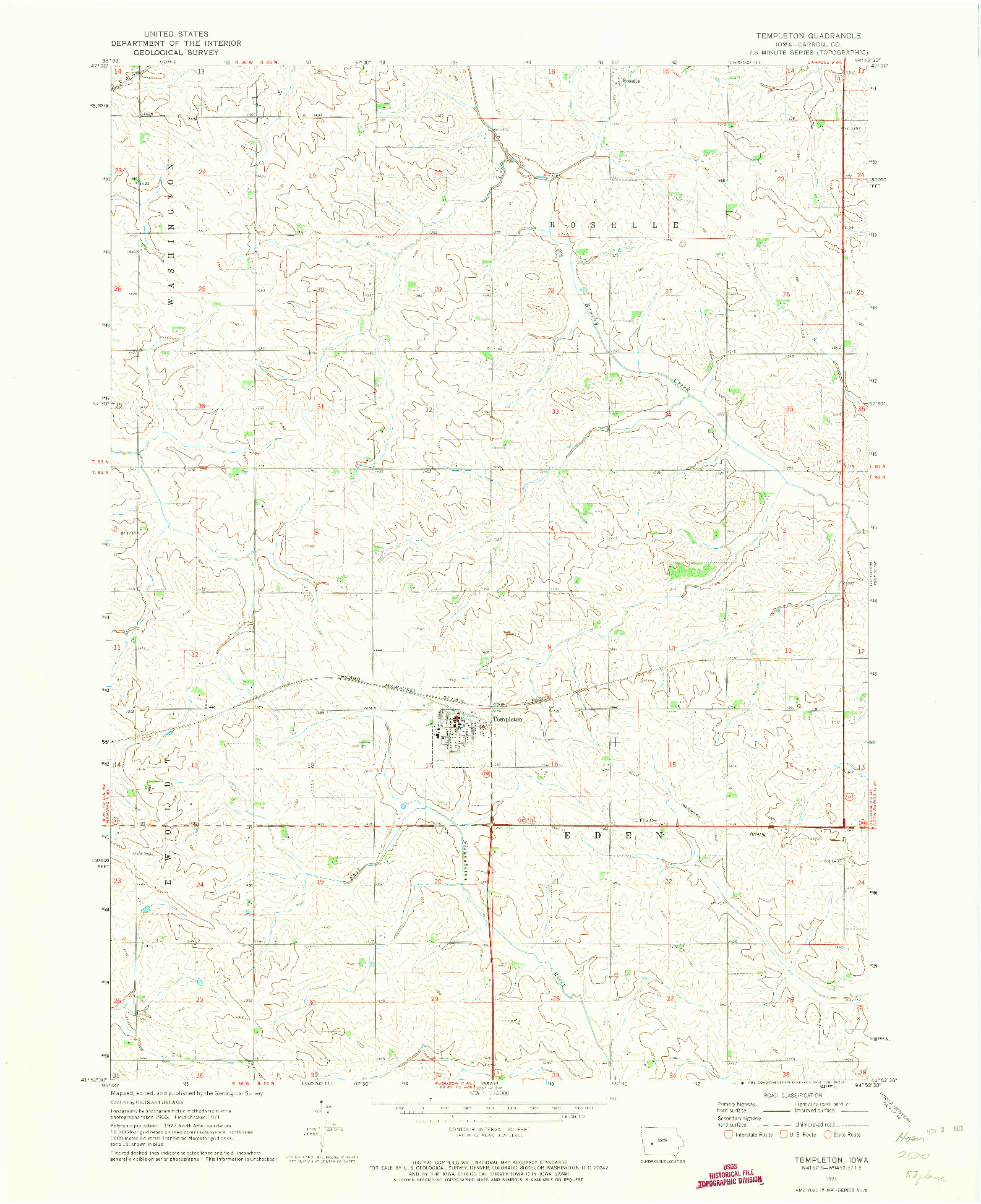 USGS 1:24000-SCALE QUADRANGLE FOR TEMPLETON, IA 1971