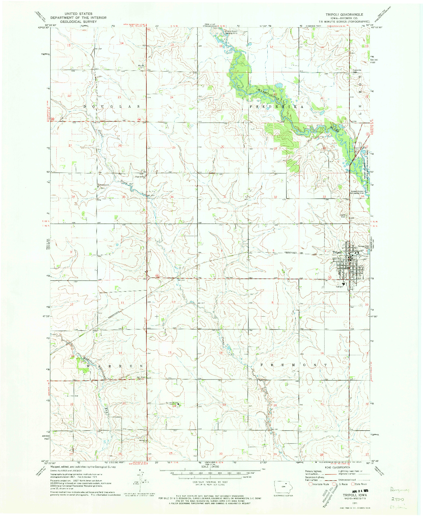 USGS 1:24000-SCALE QUADRANGLE FOR TRIPOLI, IA 1971