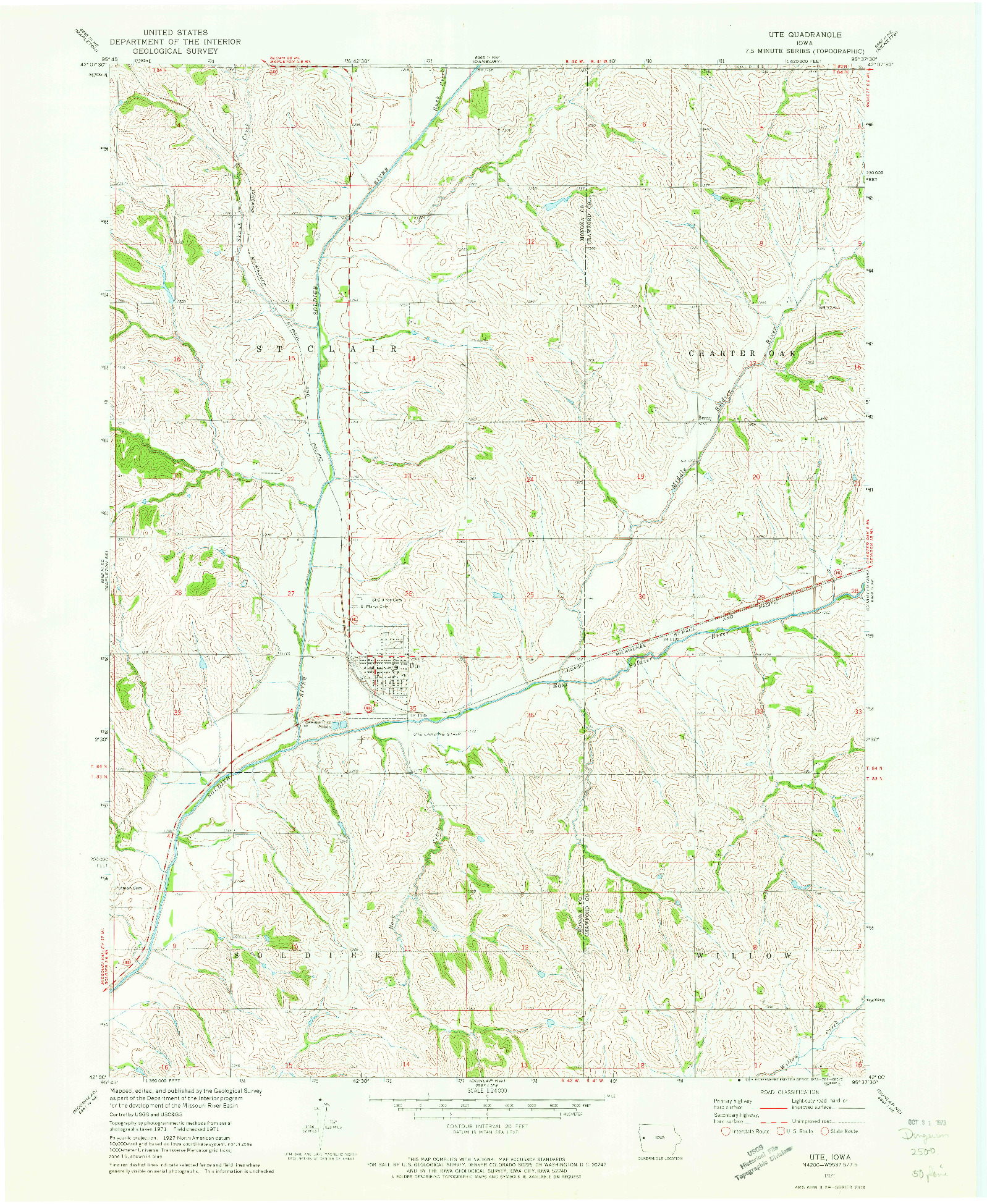 USGS 1:24000-SCALE QUADRANGLE FOR UTE, IA 1971