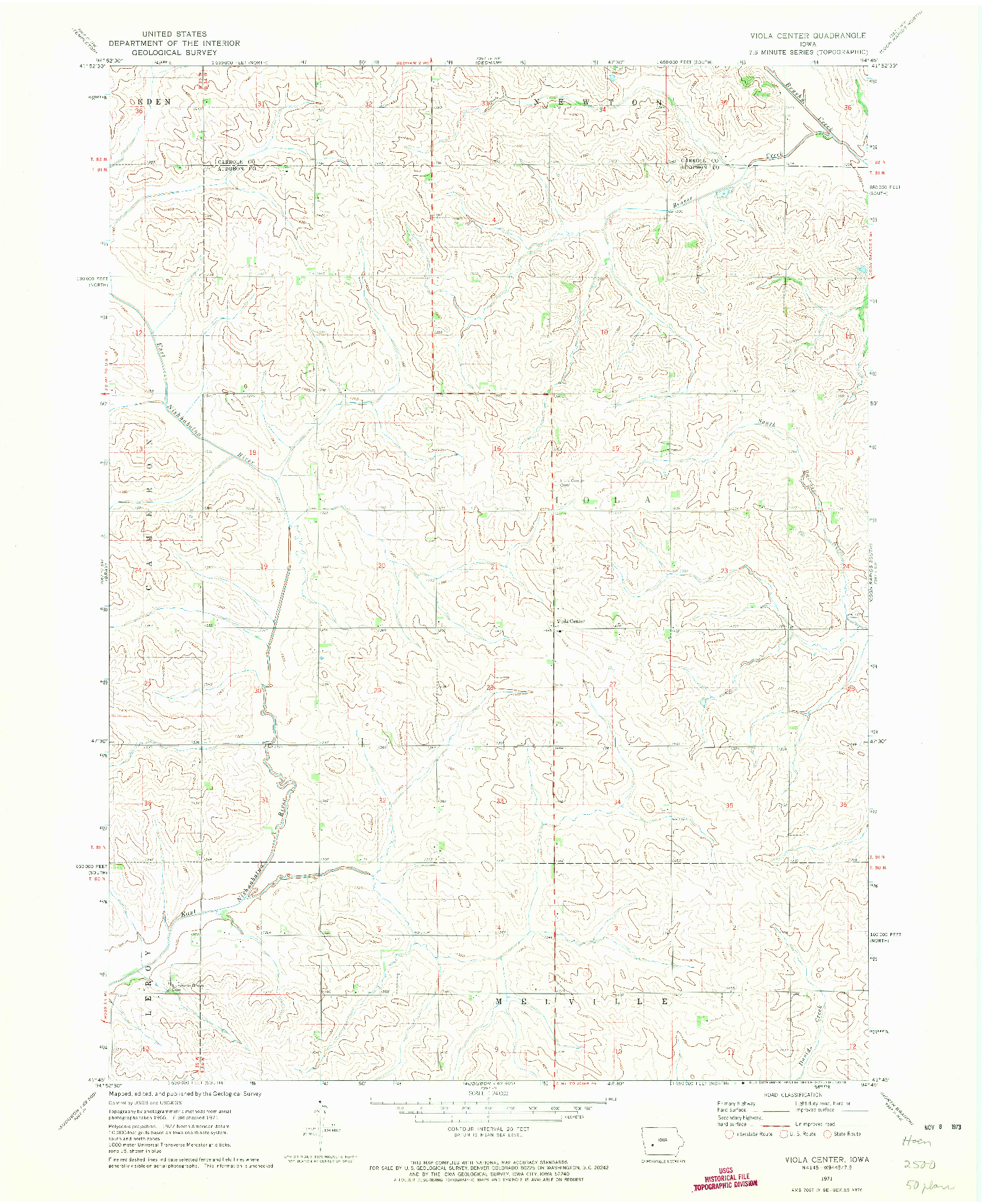 USGS 1:24000-SCALE QUADRANGLE FOR VIOLA CENTER, IA 1971