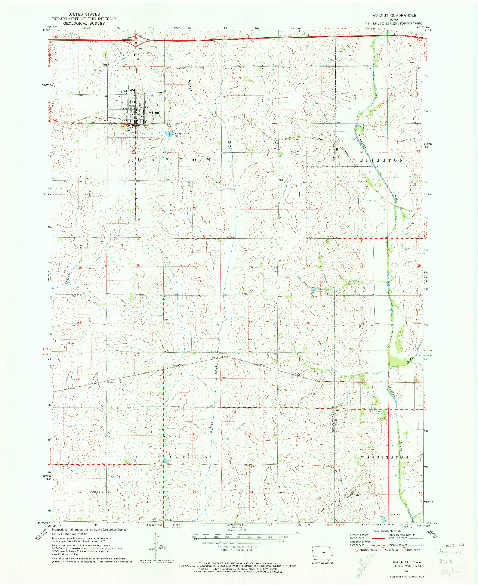 USGS 1:24000-SCALE QUADRANGLE FOR WALNUT, IA 1971