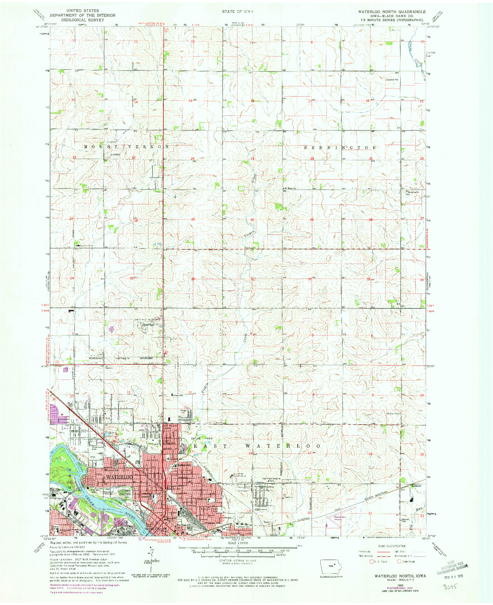USGS 1:24000-SCALE QUADRANGLE FOR WATERLOO NORTH, IA 1963