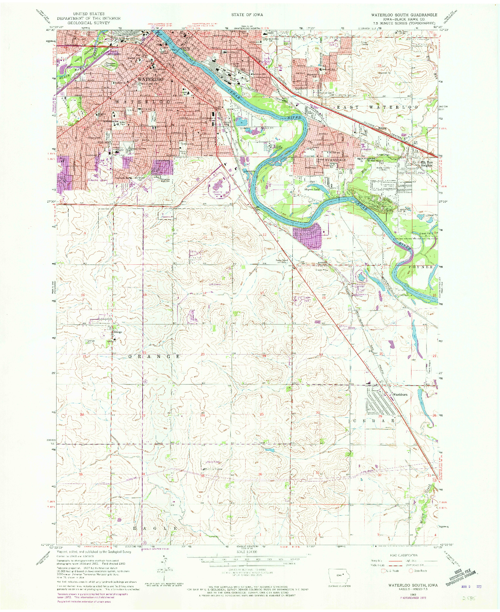 USGS 1:24000-SCALE QUADRANGLE FOR WATERLOO SOUTH, IA 1963