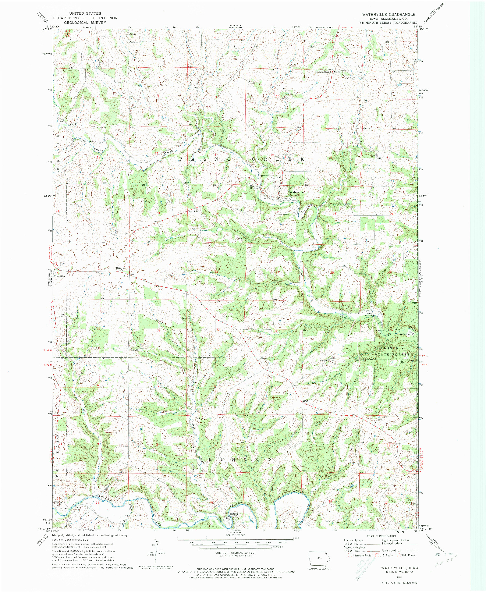 USGS 1:24000-SCALE QUADRANGLE FOR WATERVILLE, IA 1971