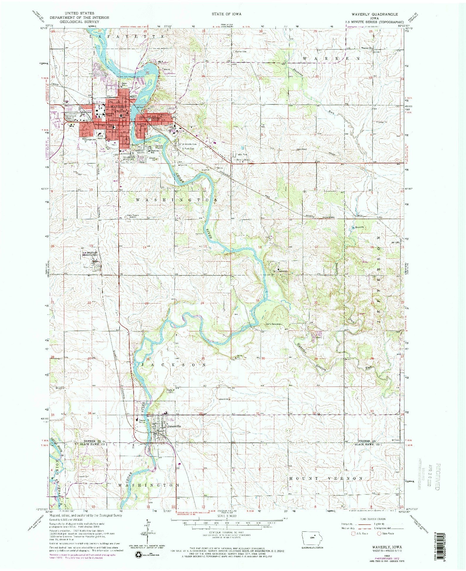 USGS 1:24000-SCALE QUADRANGLE FOR WAVERLY, IA 1963