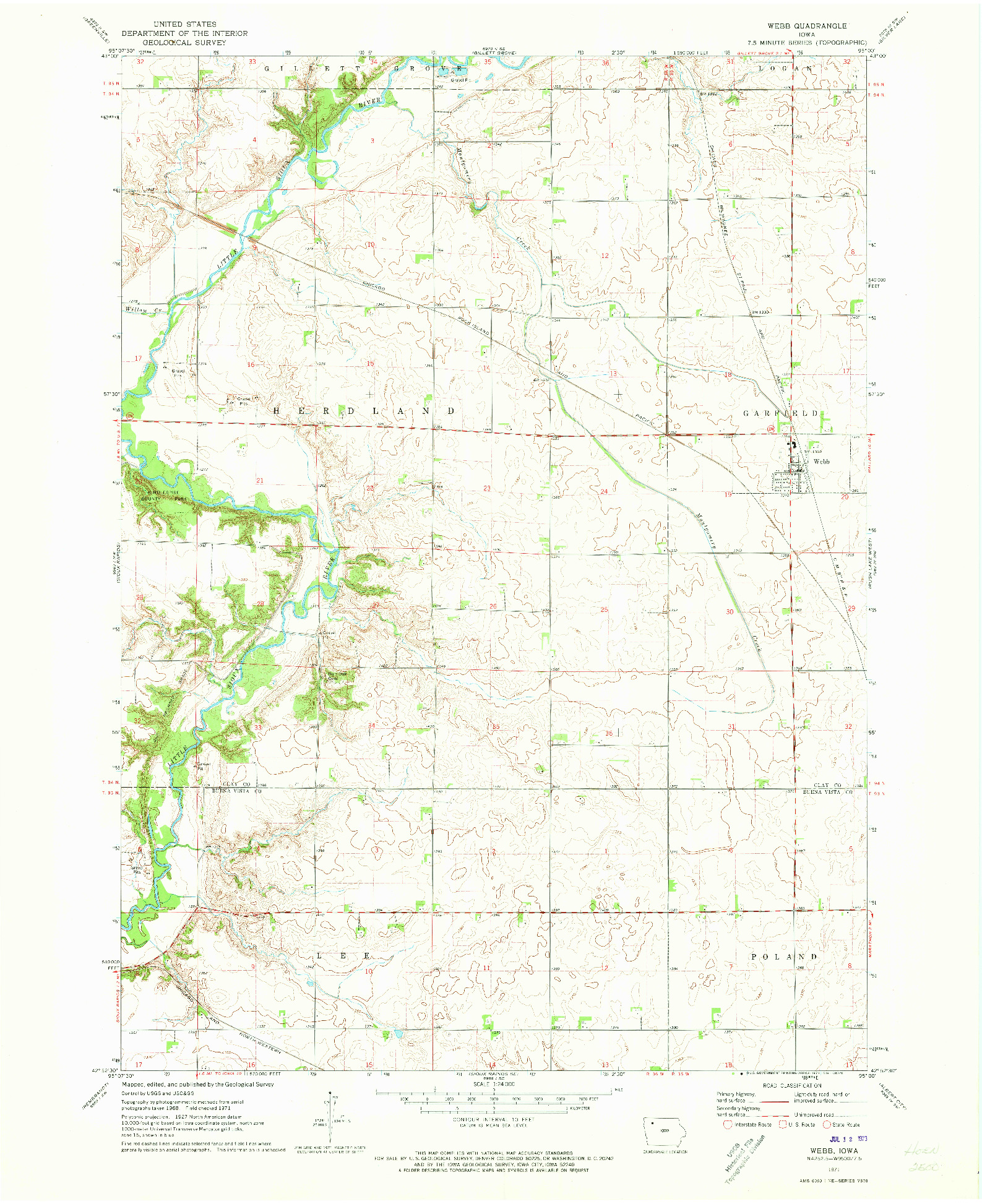 USGS 1:24000-SCALE QUADRANGLE FOR WEBB, IA 1971