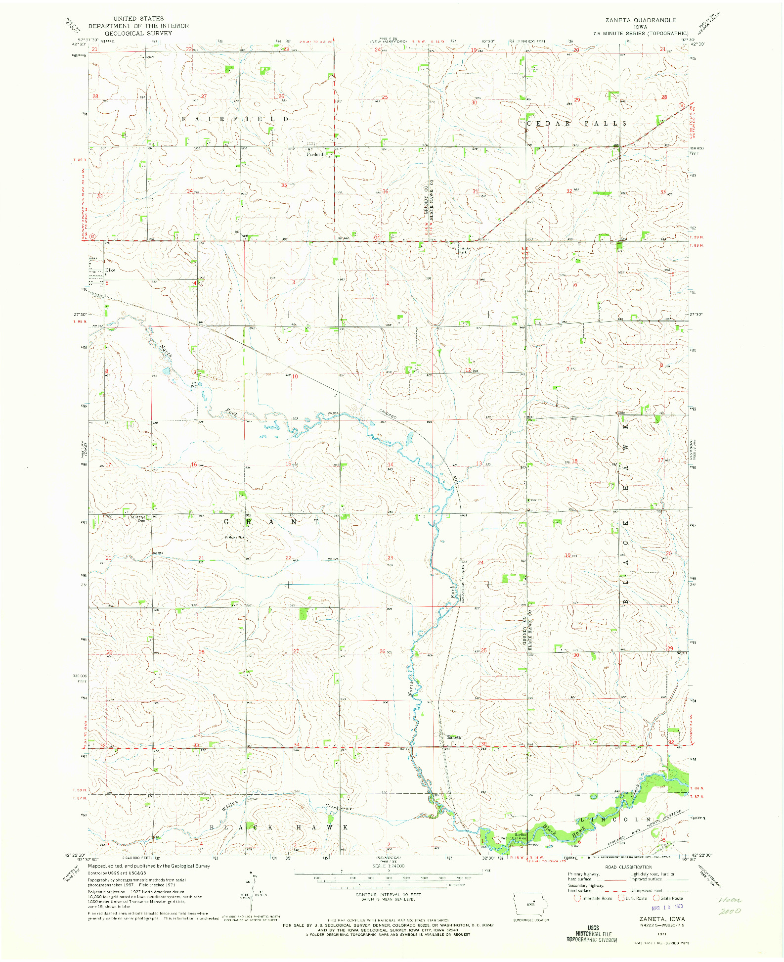 USGS 1:24000-SCALE QUADRANGLE FOR ZANETA, IA 1971