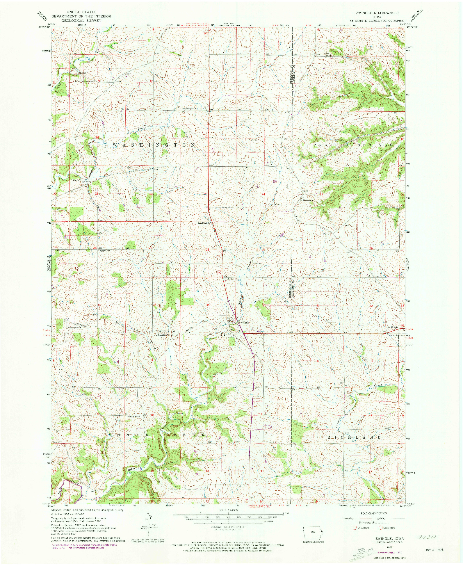 USGS 1:24000-SCALE QUADRANGLE FOR ZWINGLE, IA 1962