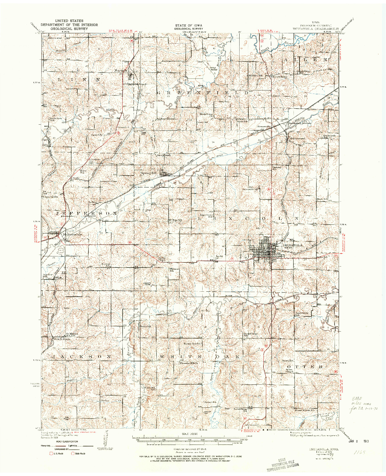 USGS 1:62500-SCALE QUADRANGLE FOR INDIANOLA, IA 1931