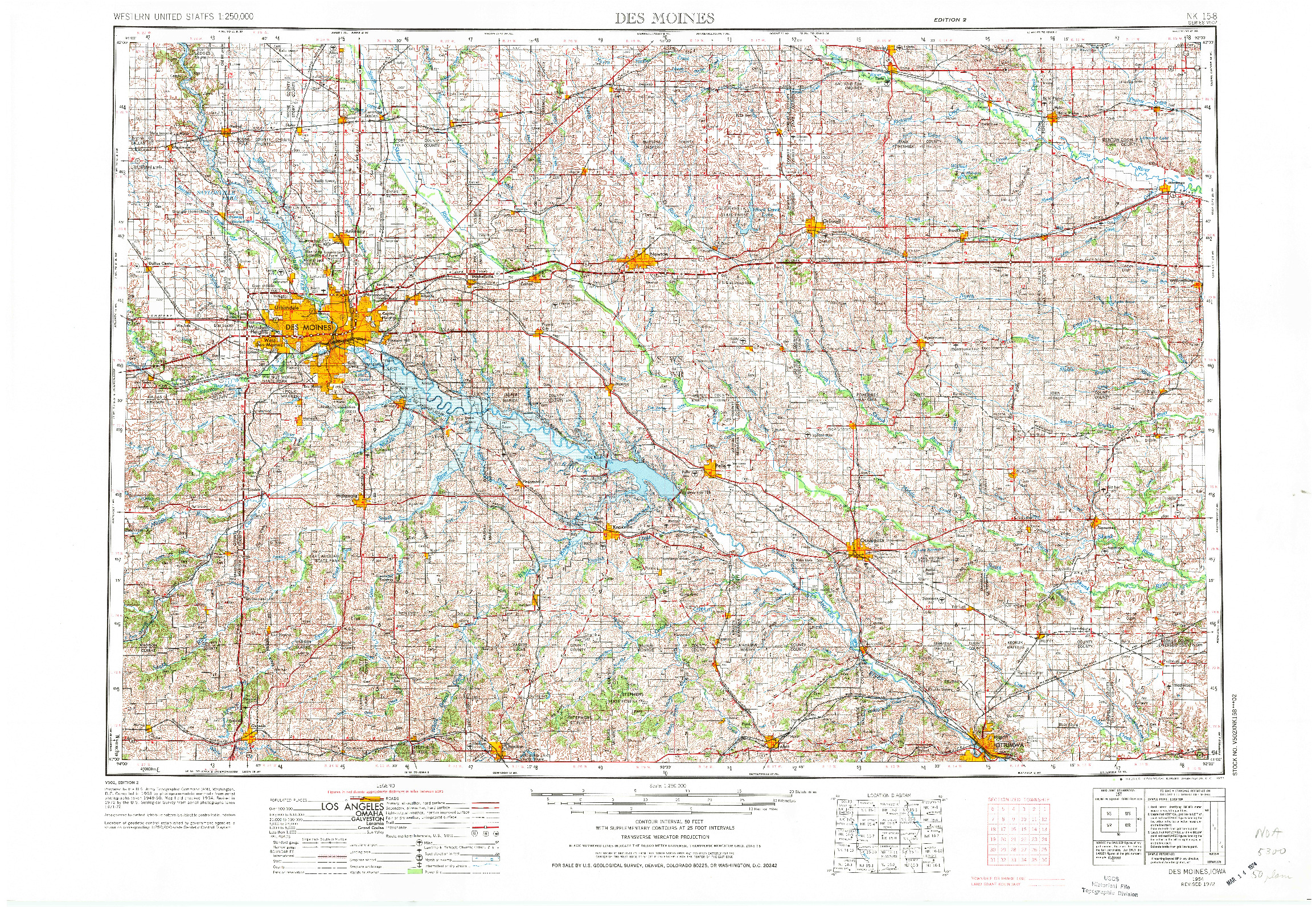 USGS 1:250000-SCALE QUADRANGLE FOR DES MOINES, IA 1954