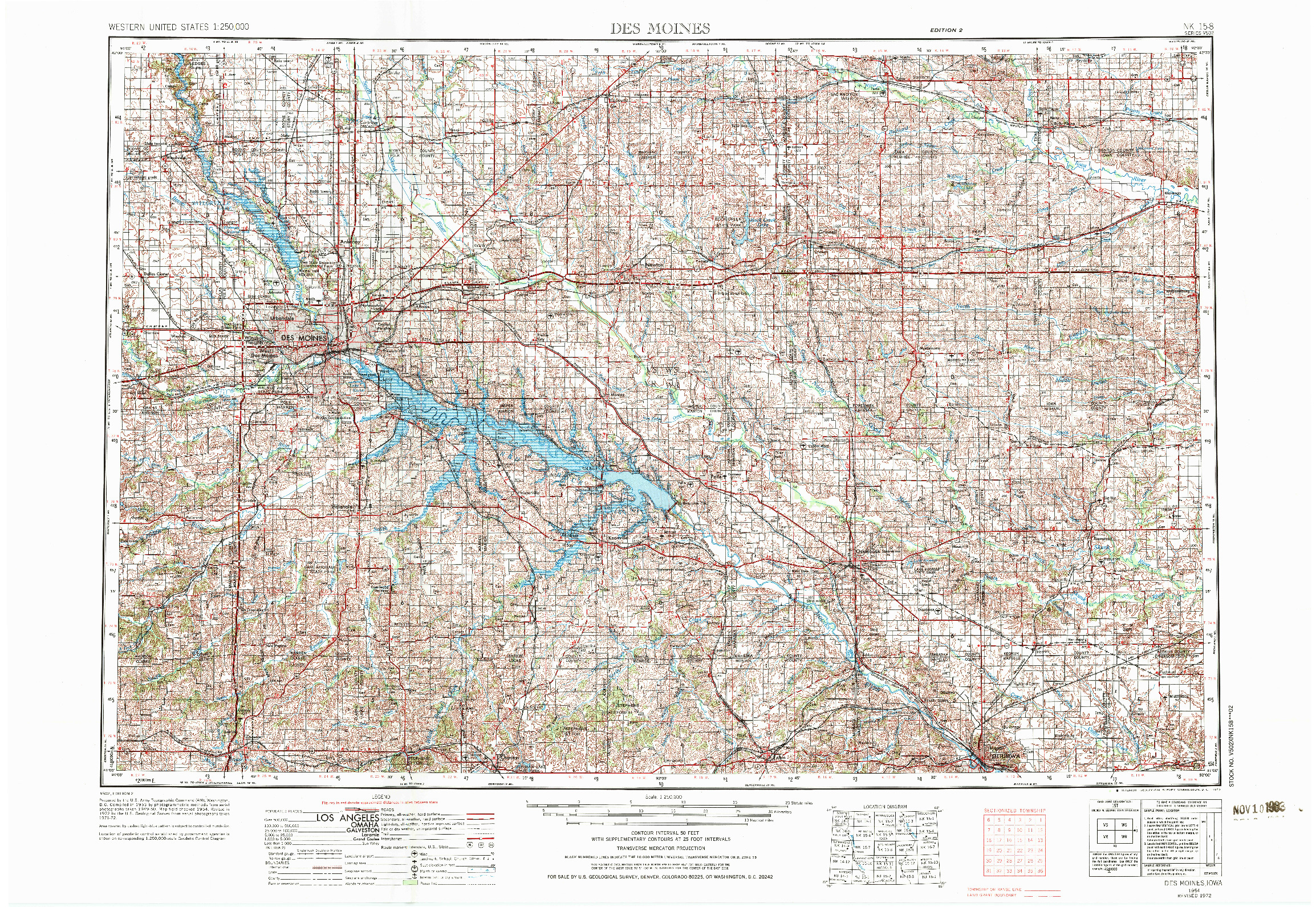 USGS 1:250000-SCALE QUADRANGLE FOR DES MOINES, IA 1954