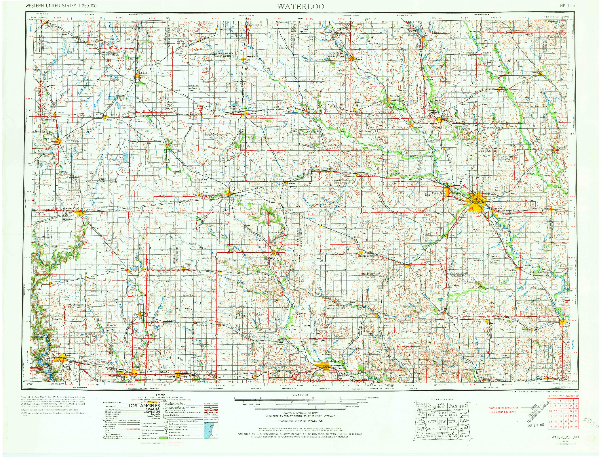 USGS 1:250000-SCALE QUADRANGLE FOR WATERLOO, IA 1954