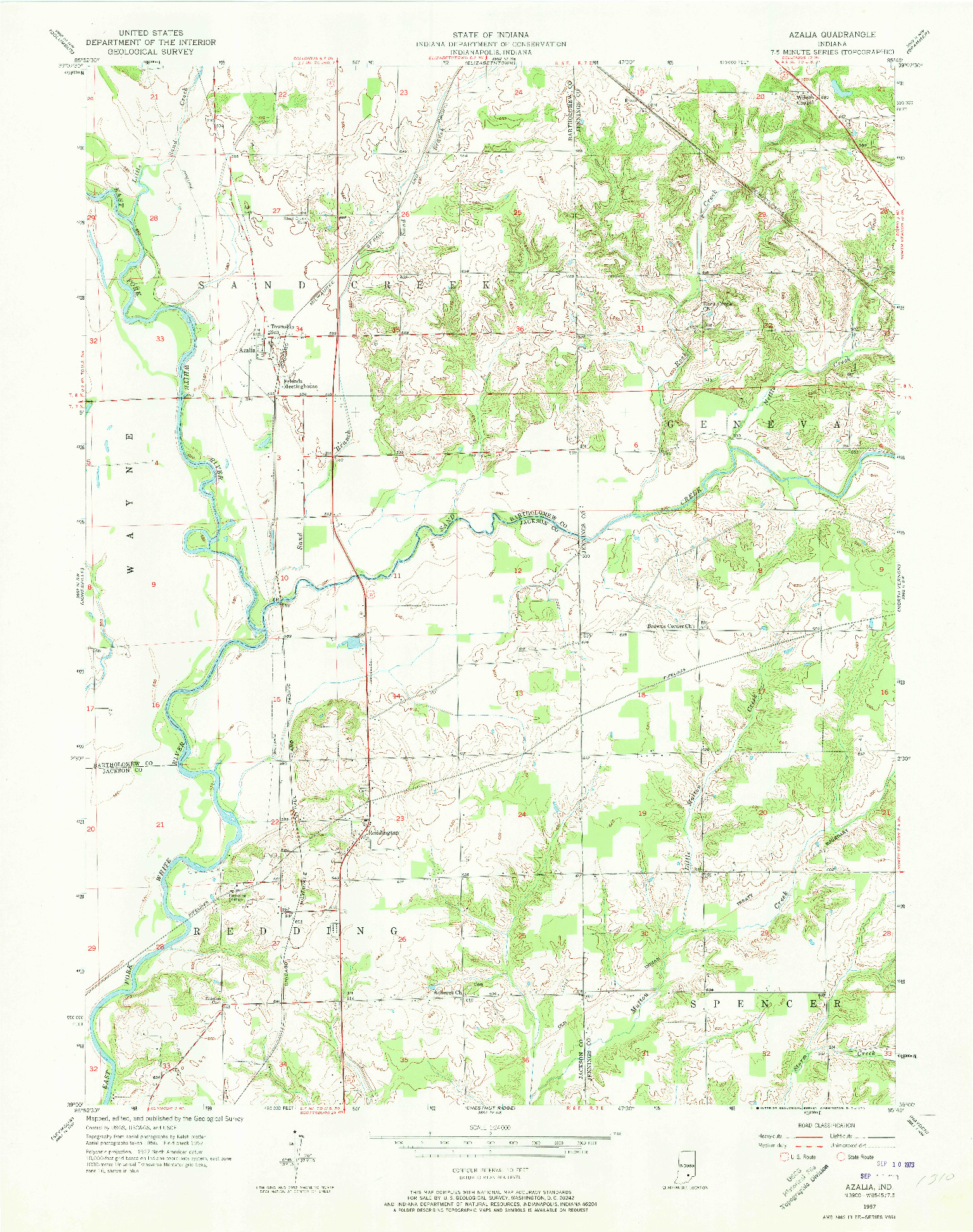 USGS 1:24000-SCALE QUADRANGLE FOR AZALIA, IN 1957