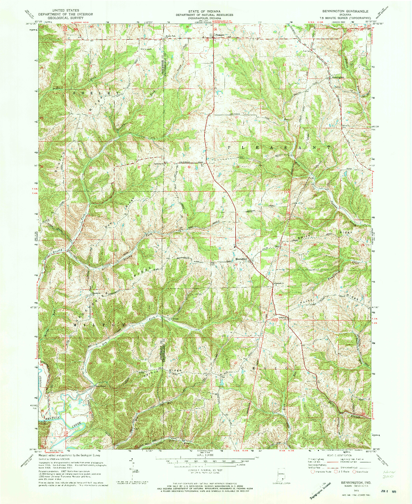 USGS 1:24000-SCALE QUADRANGLE FOR BENNINGTON, IN 1971