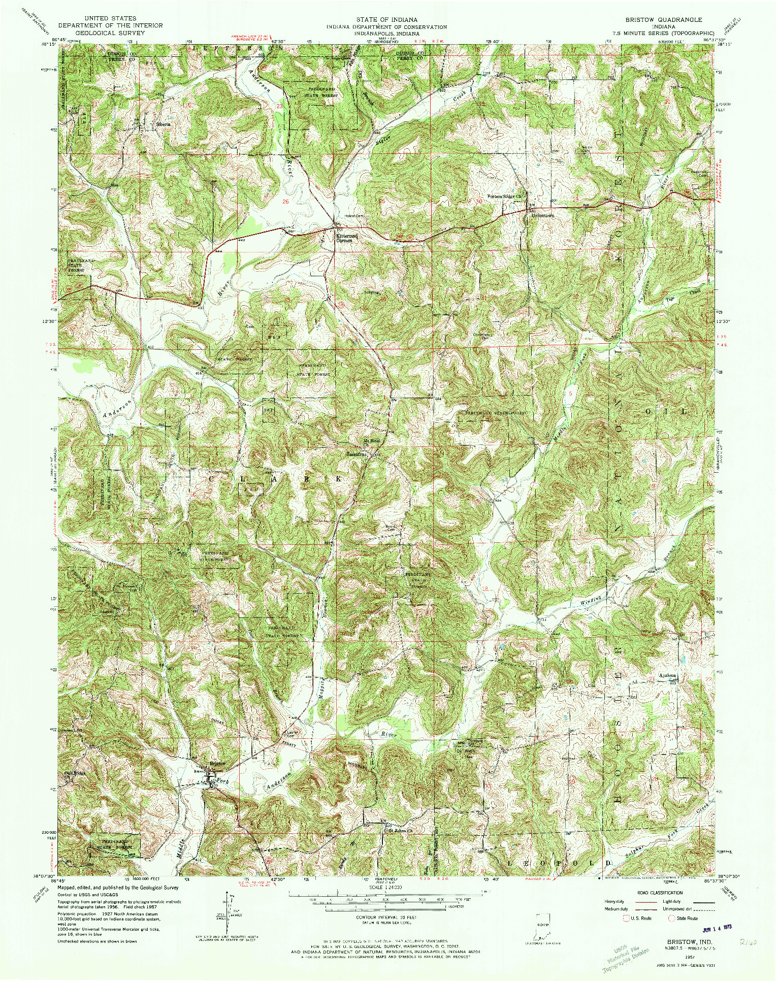 USGS 1:24000-SCALE QUADRANGLE FOR BRISTOW, IN 1957