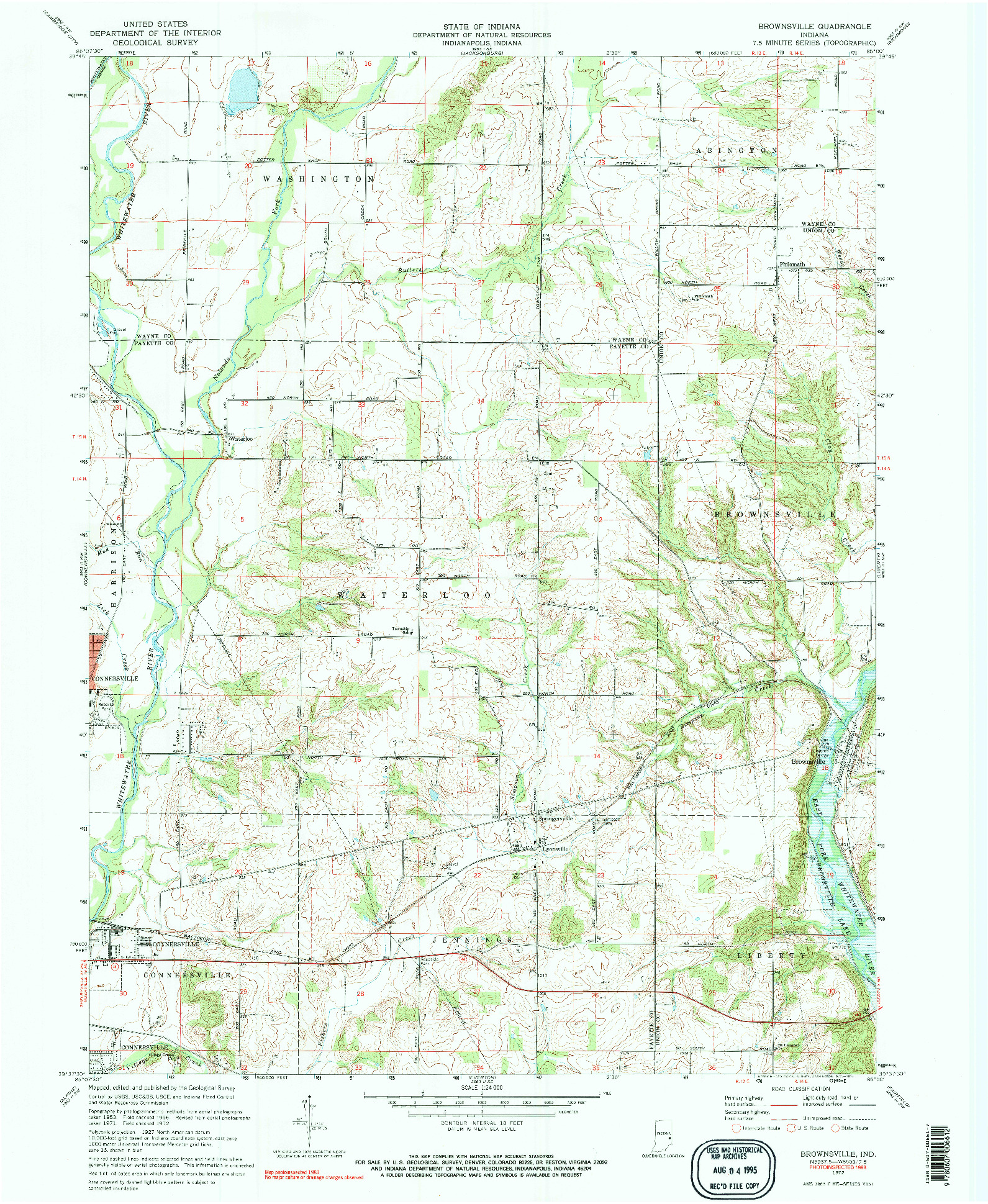 USGS 1:24000-SCALE QUADRANGLE FOR BROWNSVILLE, IN 1972