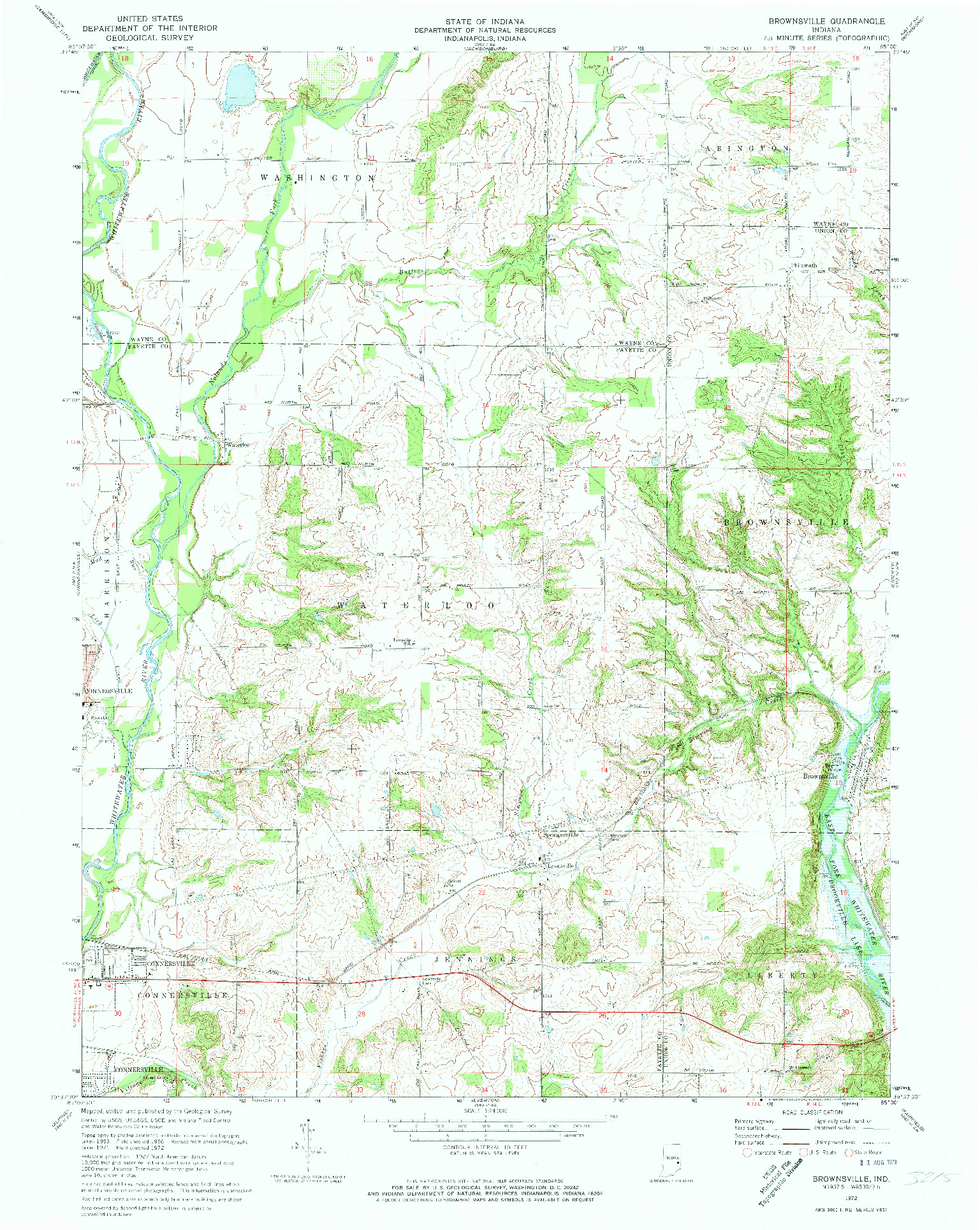 USGS 1:24000-SCALE QUADRANGLE FOR BROWNSVILLE, IN 1972