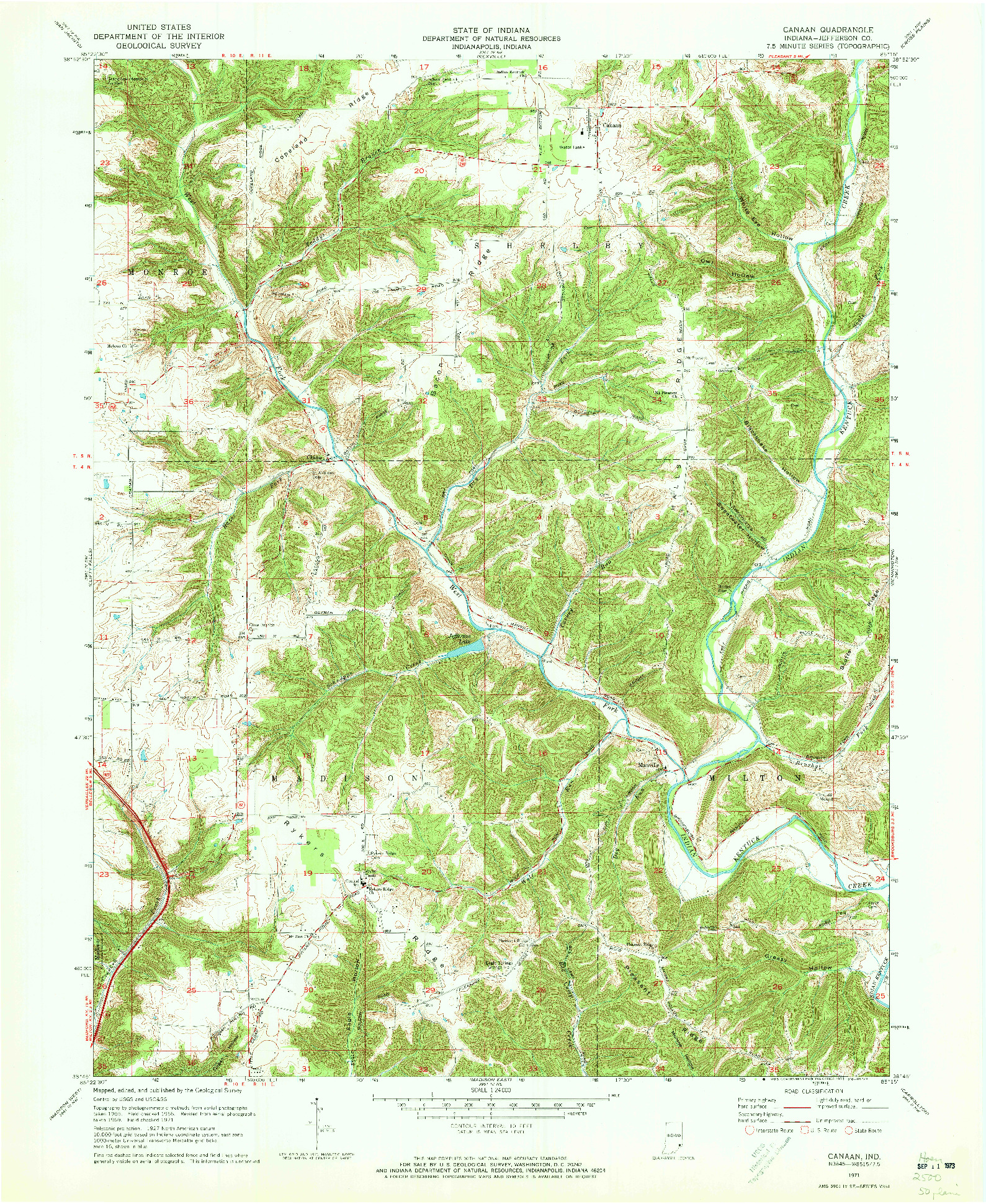 USGS 1:24000-SCALE QUADRANGLE FOR CANAAN, IN 1971