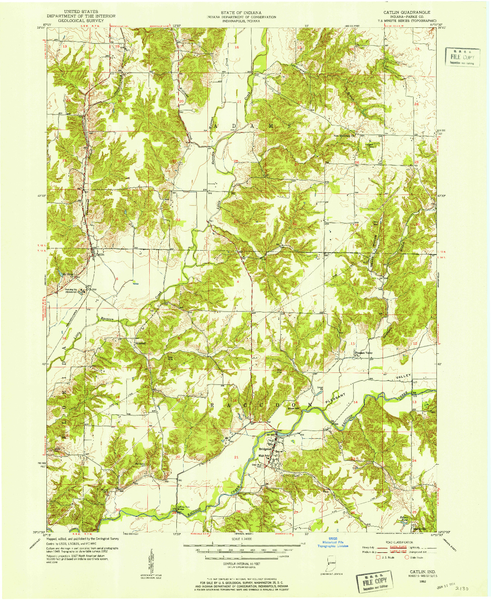 USGS 1:24000-SCALE QUADRANGLE FOR CATLIN, IN 1952