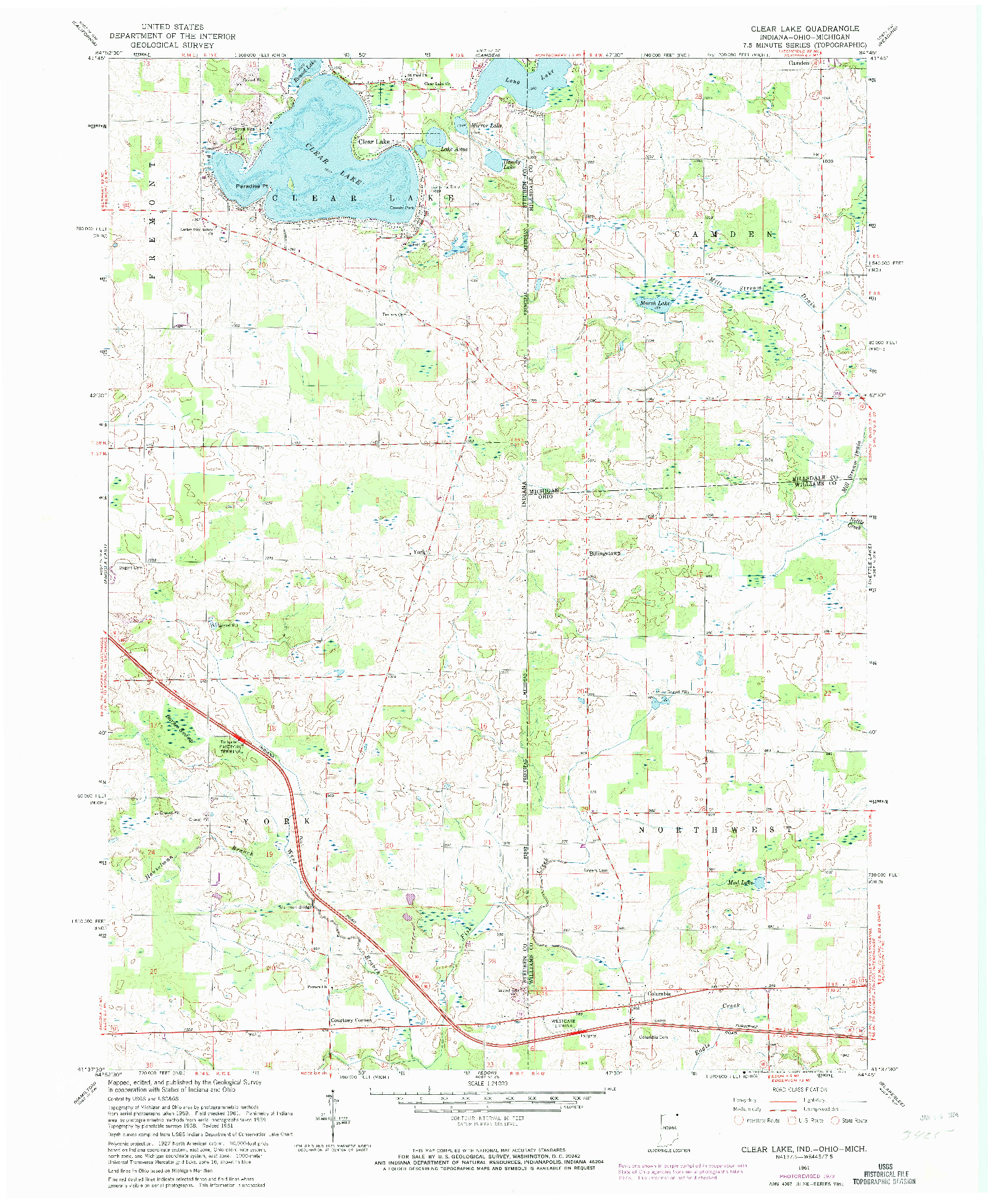 USGS 1:24000-SCALE QUADRANGLE FOR CLEAR LAKE, IN 1961