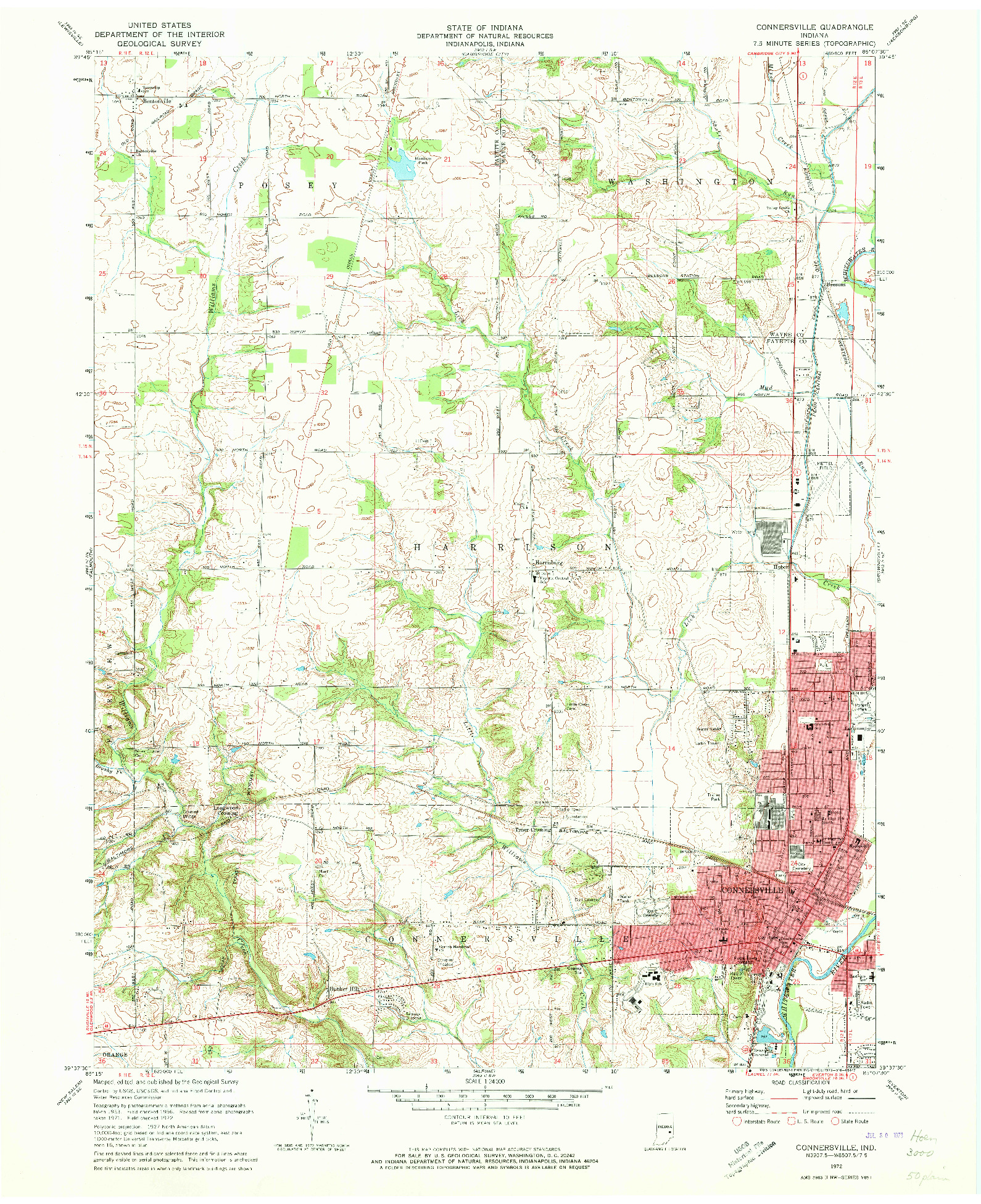 USGS 1:24000-SCALE QUADRANGLE FOR CONNERSVILLE, IN 1972