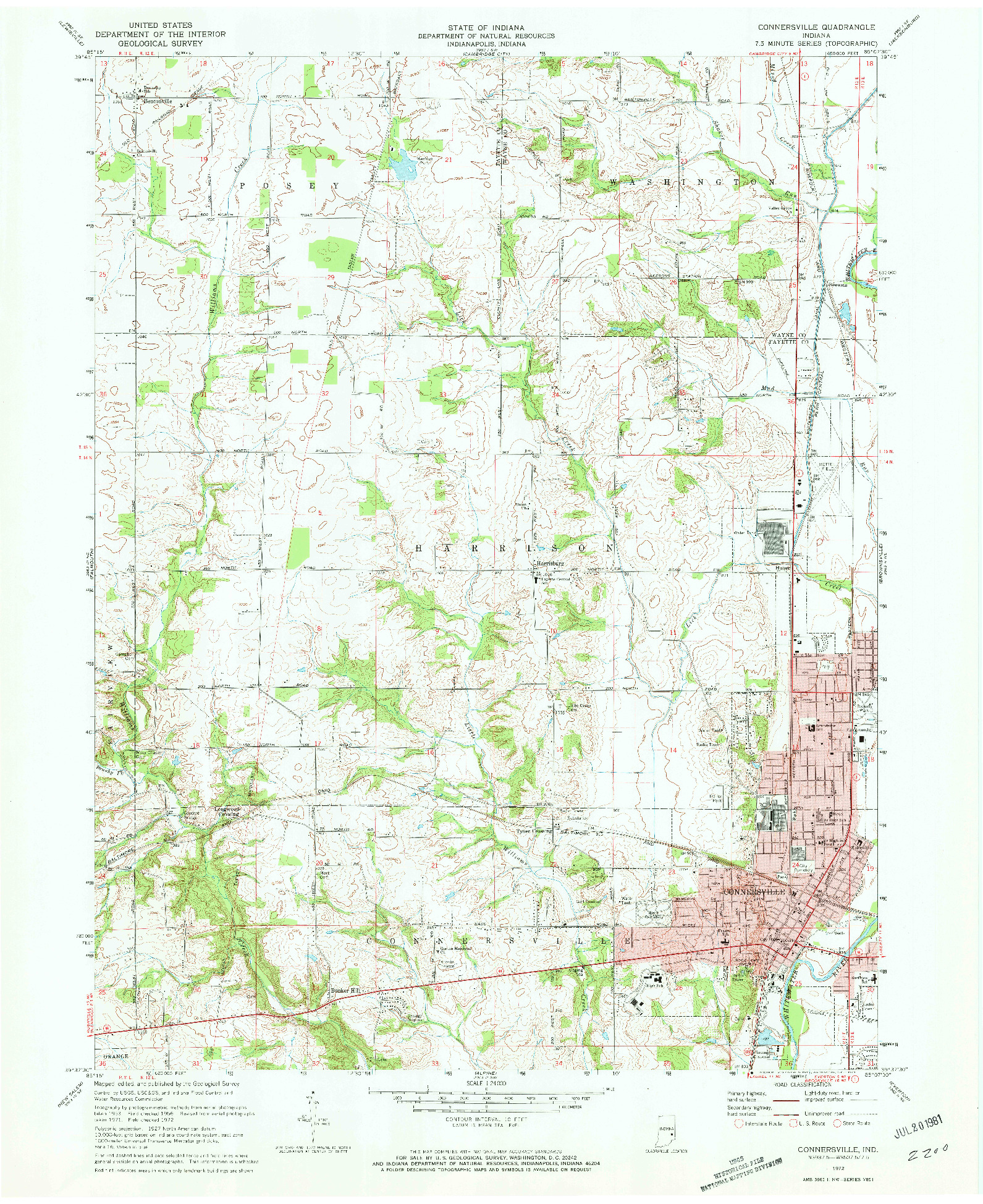 USGS 1:24000-SCALE QUADRANGLE FOR CONNERSVILLE, IN 1972