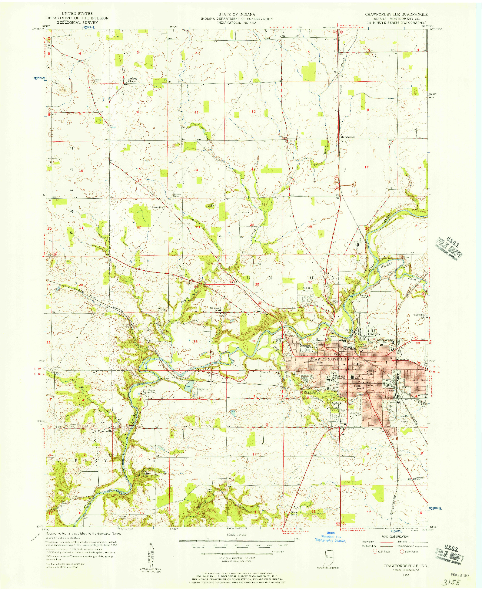 USGS 1:24000-SCALE QUADRANGLE FOR CRAWFORDSVILLE, IN 1956