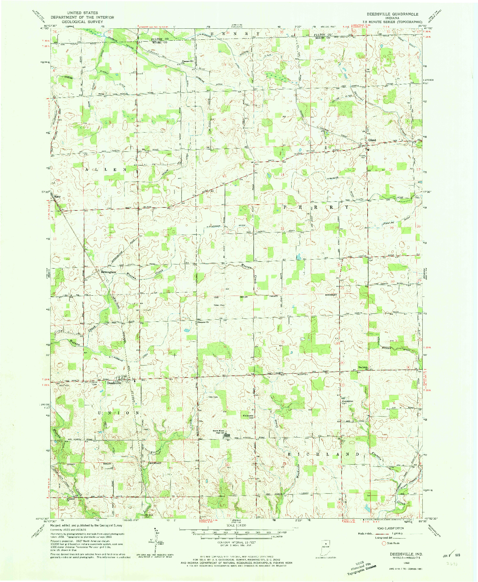 USGS 1:24000-SCALE QUADRANGLE FOR DEEDSVILLE, IN 1960