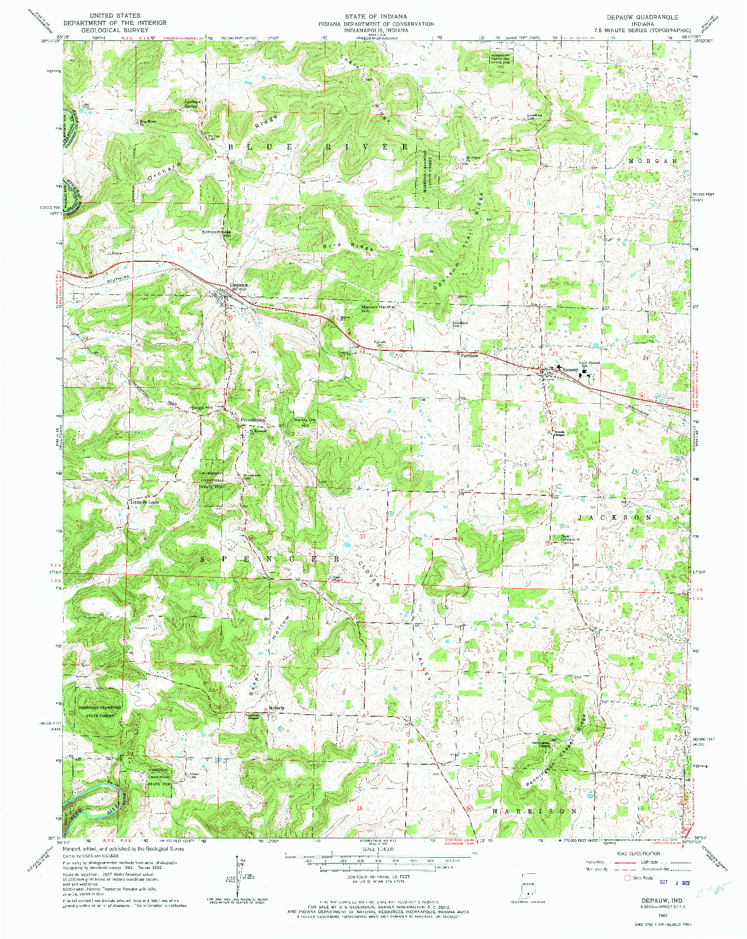 USGS 1:24000-SCALE QUADRANGLE FOR DEPAUW, IN 1962