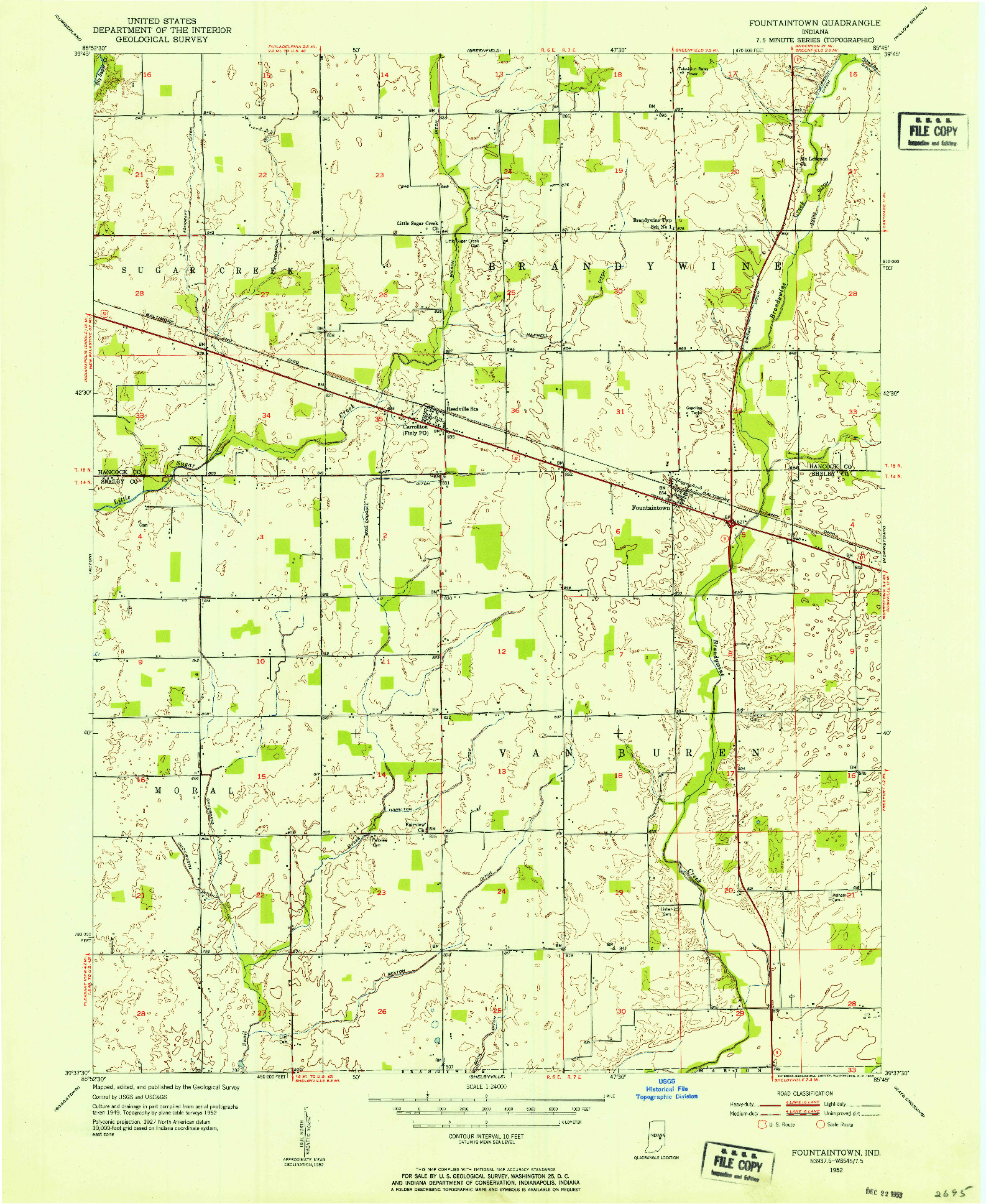 USGS 1:24000-SCALE QUADRANGLE FOR FOUNTAINTOWN, IN 1952