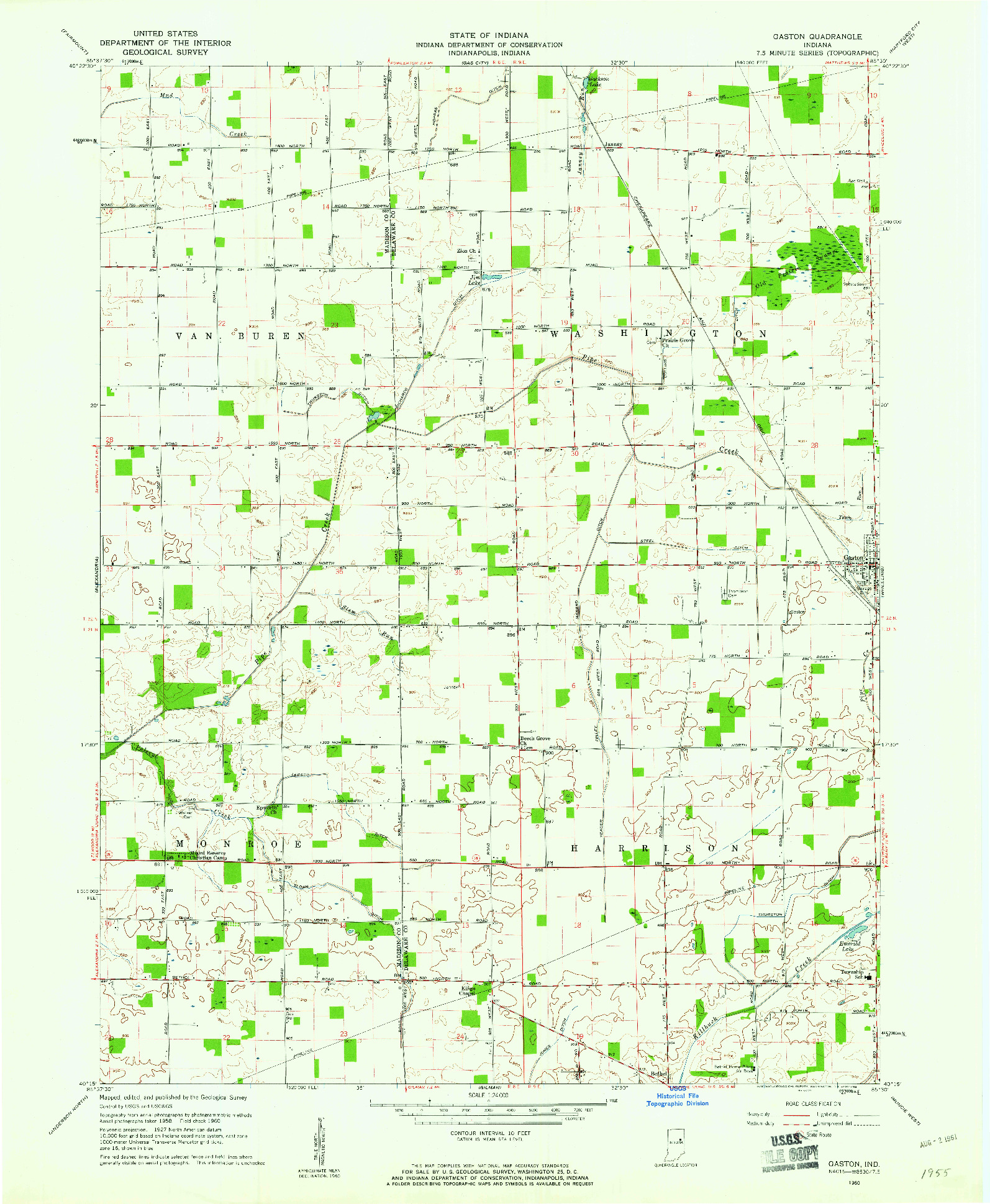 USGS 1:24000-SCALE QUADRANGLE FOR GASTON, IN 1960