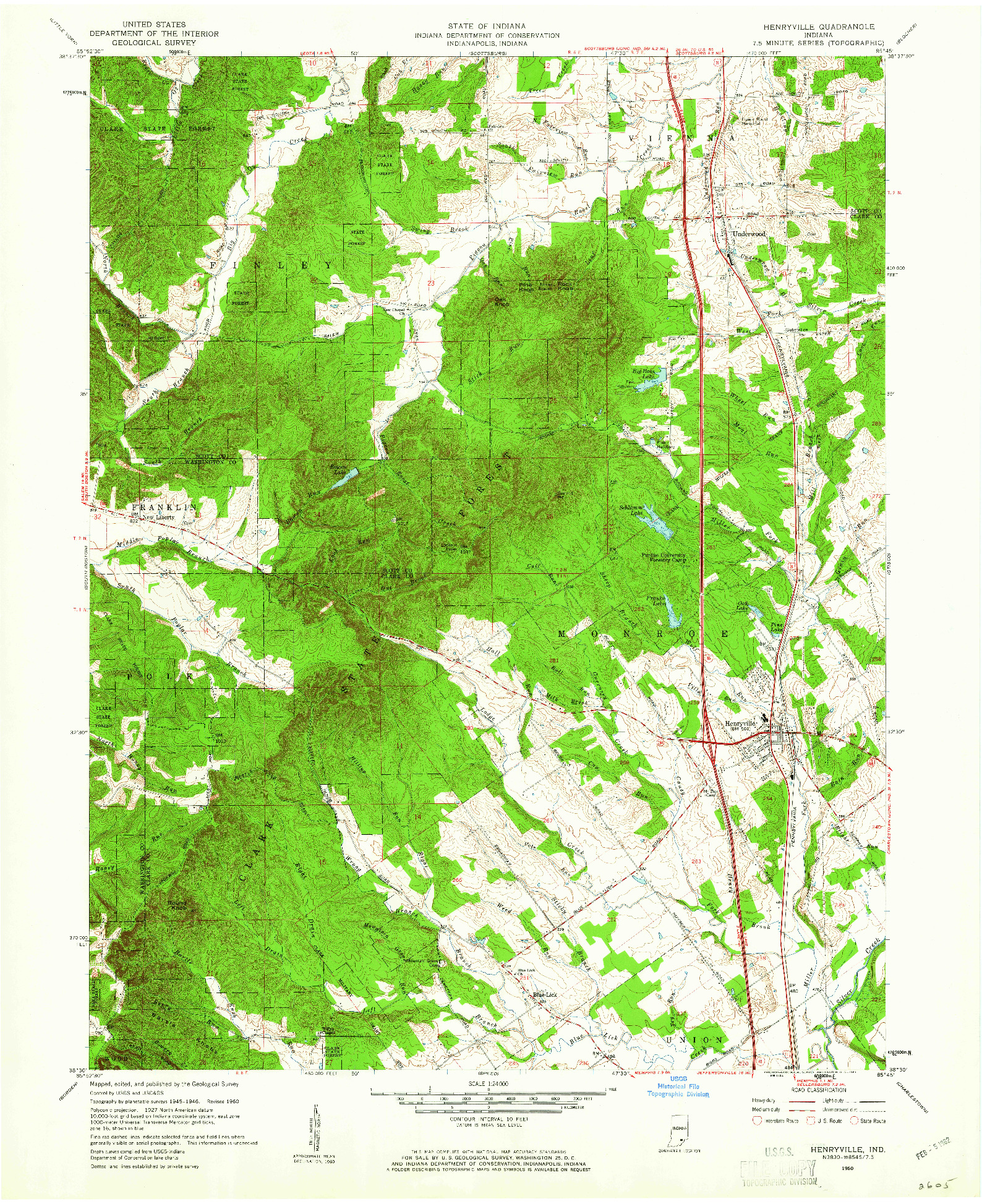 USGS 1:24000-SCALE QUADRANGLE FOR HENRYVILLE, IN 1960