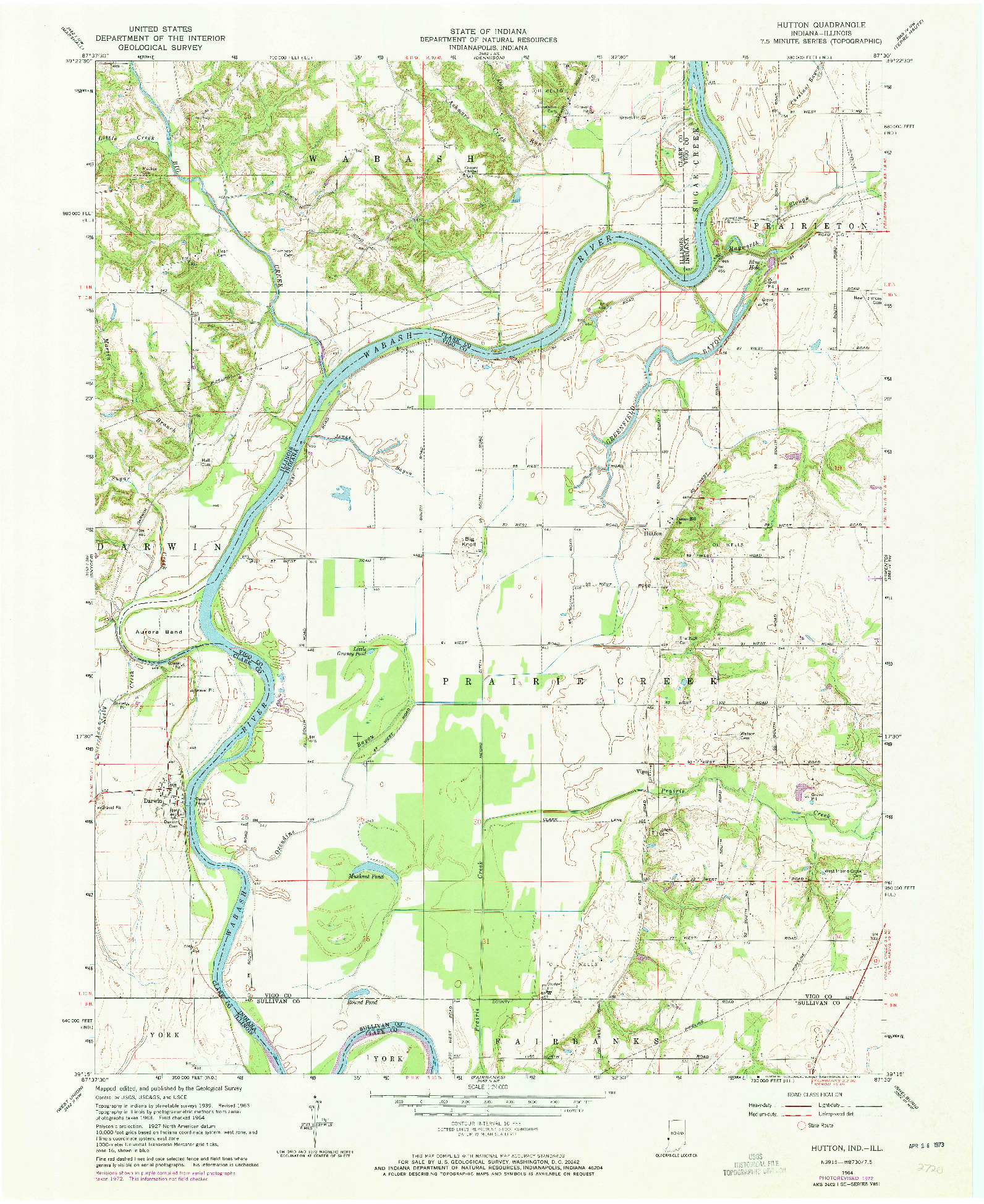 USGS 1:24000-SCALE QUADRANGLE FOR HUTTON, IN 1964